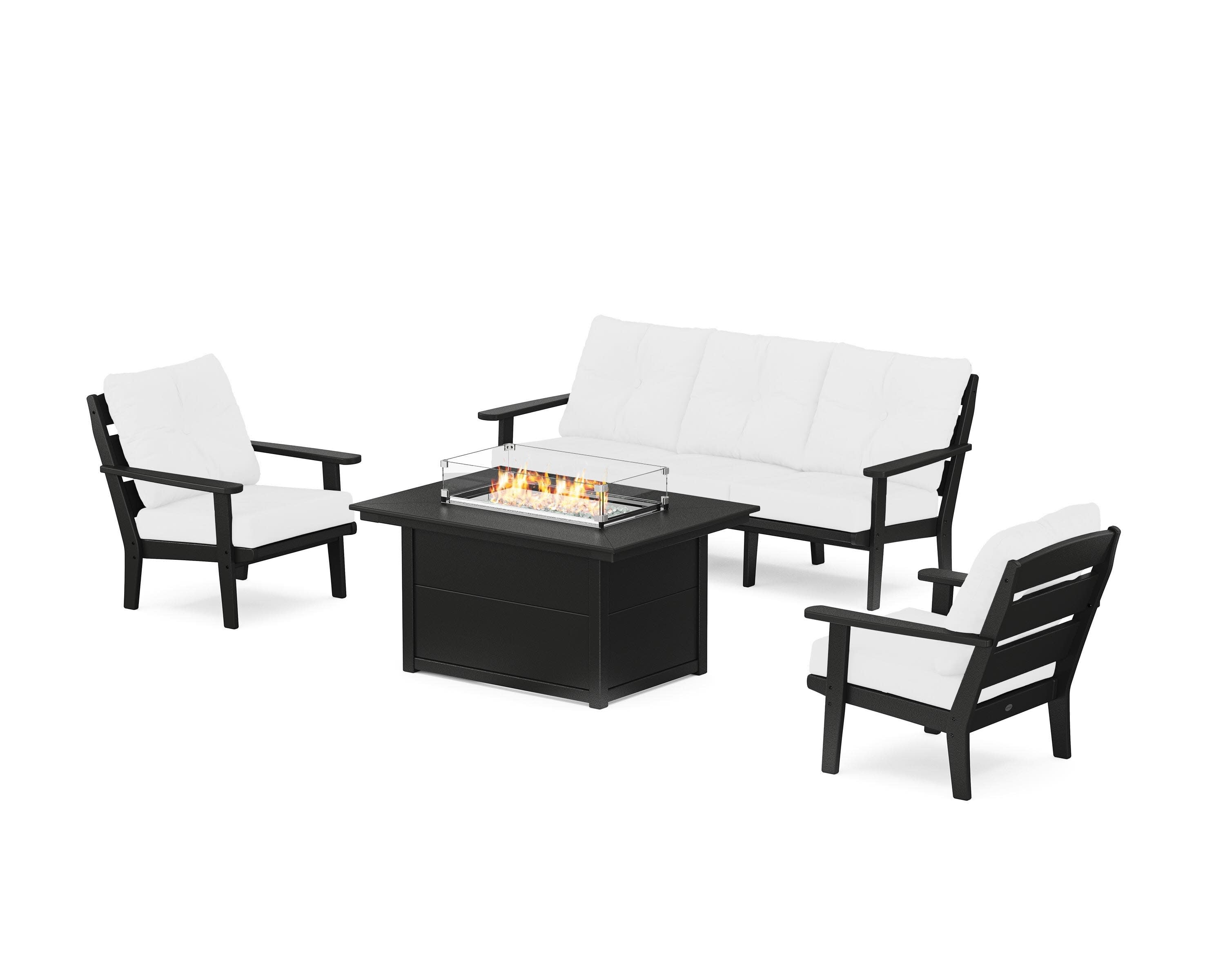 Lakeside Deep Seating Fire Pit Table Set in Black / Natural