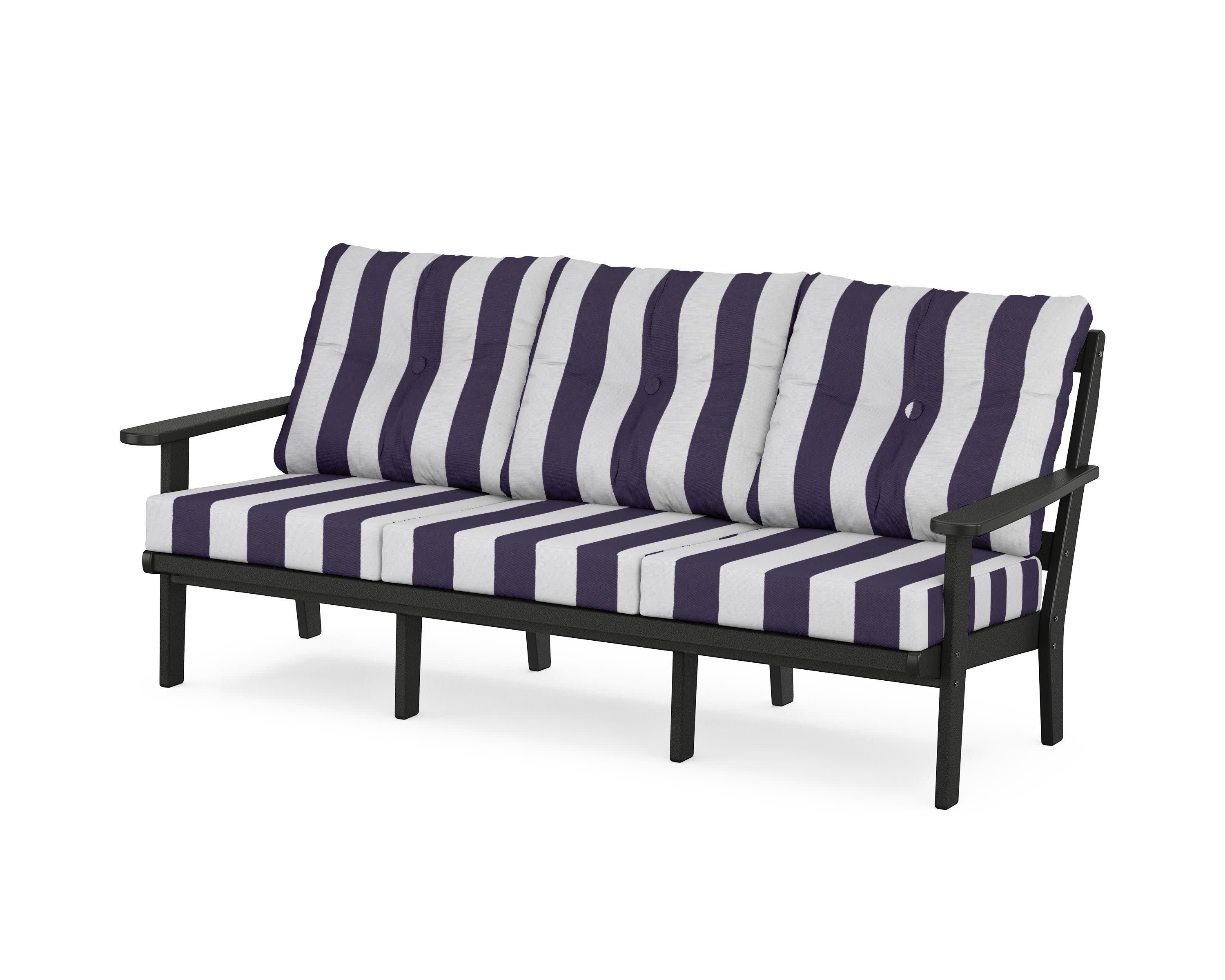Mission Deep Seating Sofa in Black / Cabana Stripe Navy