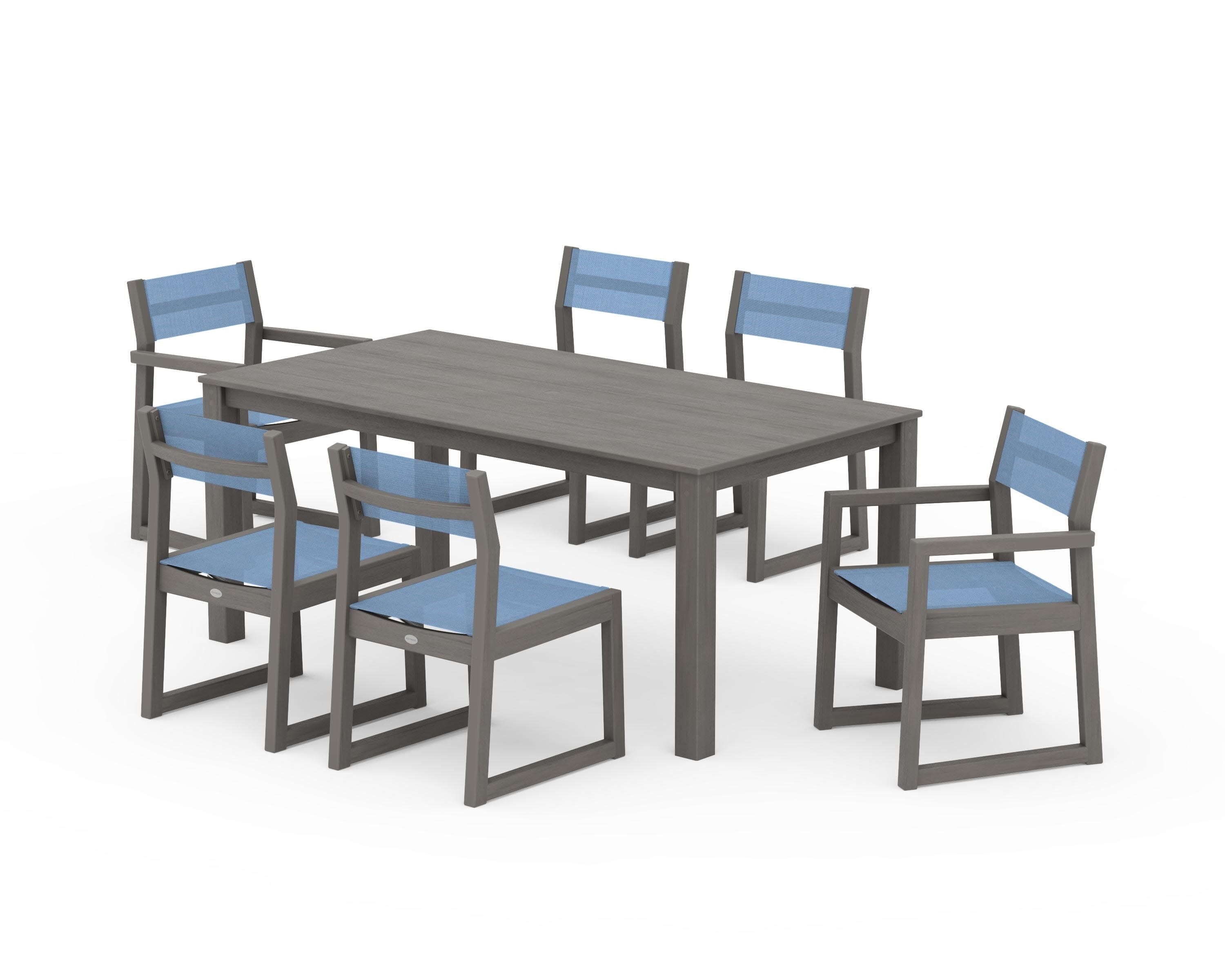 EDGE Sling 7-Piece Parsons Dining Set in Driftwood / Poolside Sling