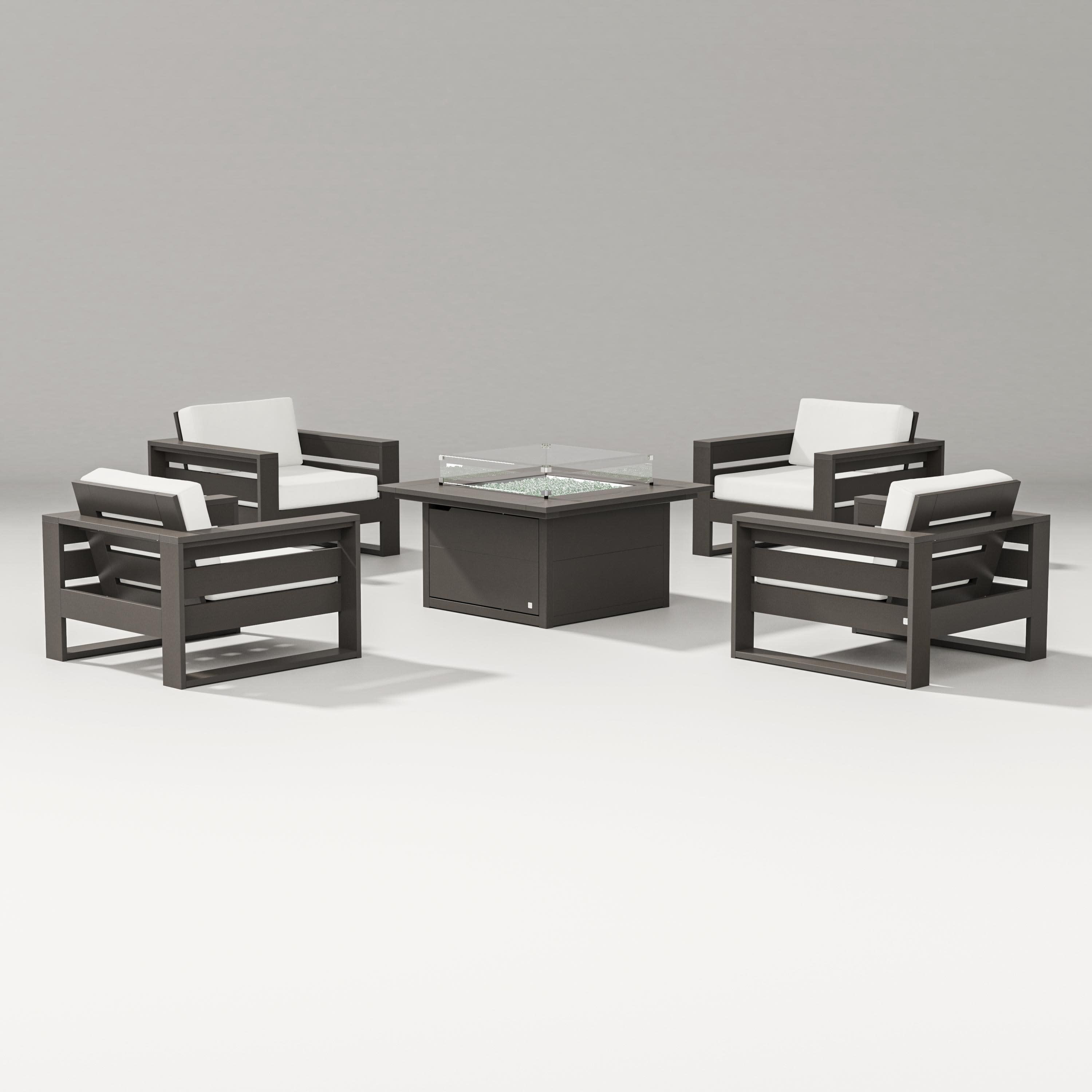 Latitude 5-Piece Lounge Fire Table Set in Vintage Coffee / Natural Linen