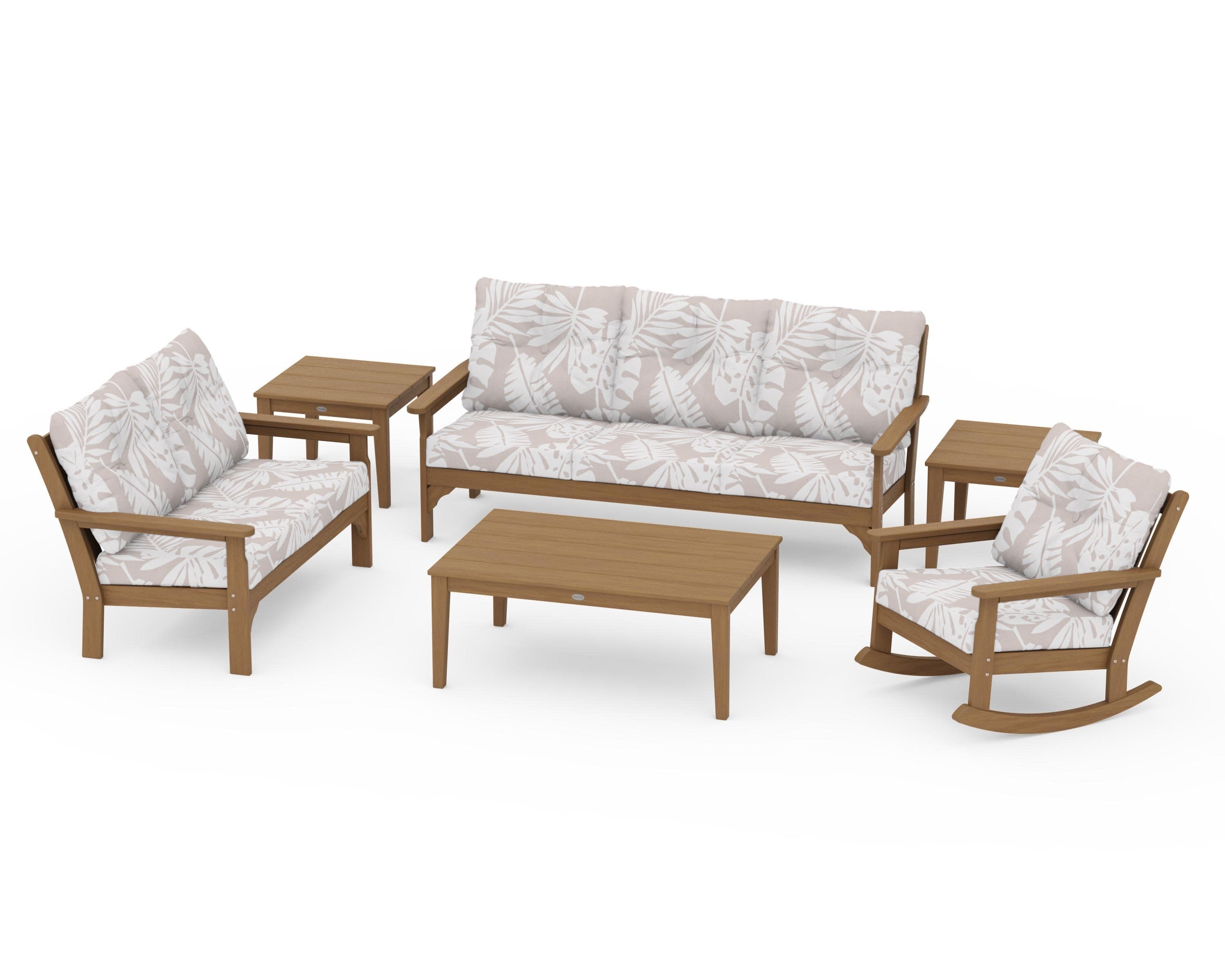 Vineyard 6-Piece Deep Seating Set in Natural / Leaf Dune Burlap