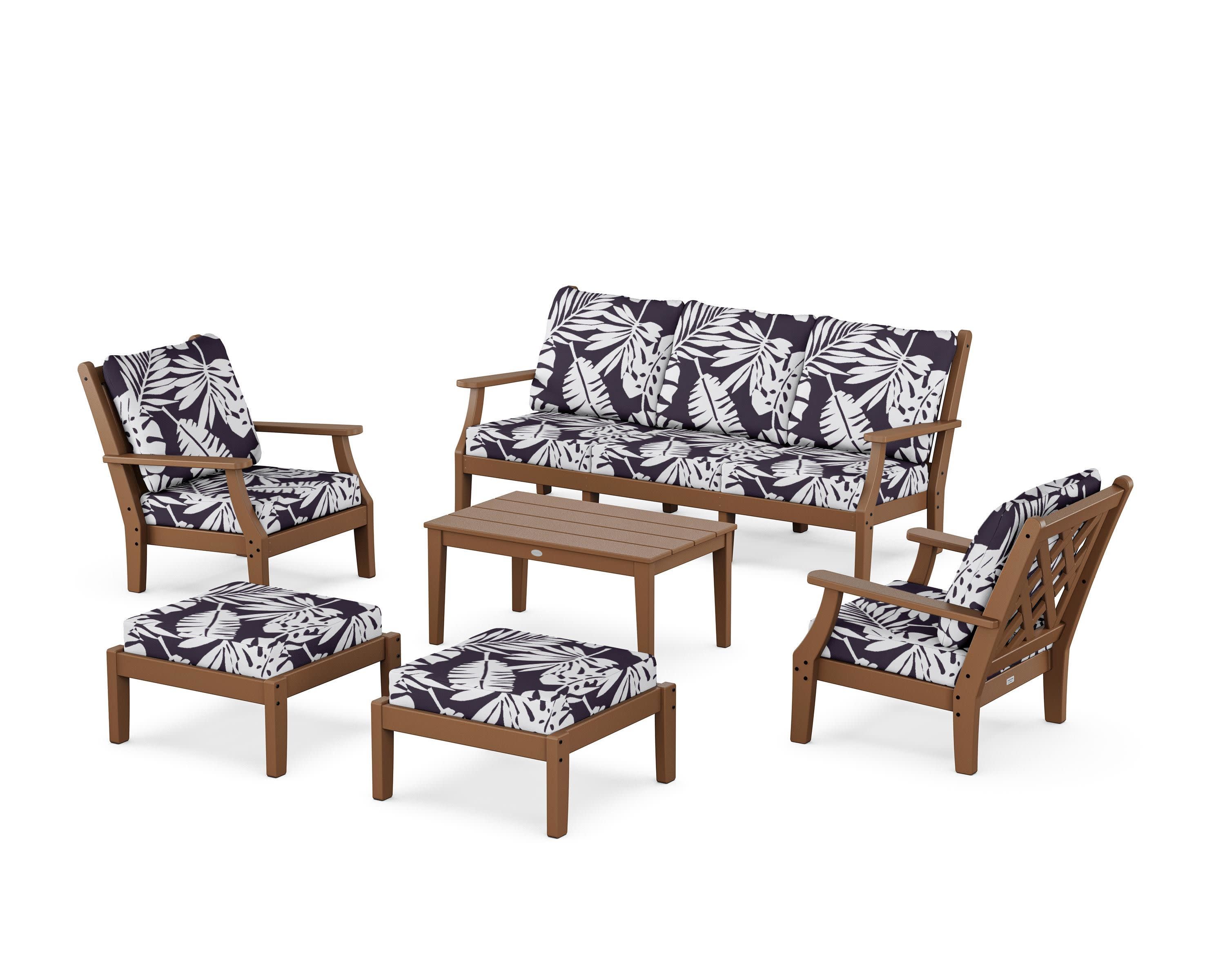 Wovendale 6-Piece Lounge Sofa Set in Teak / Leaf Navy
