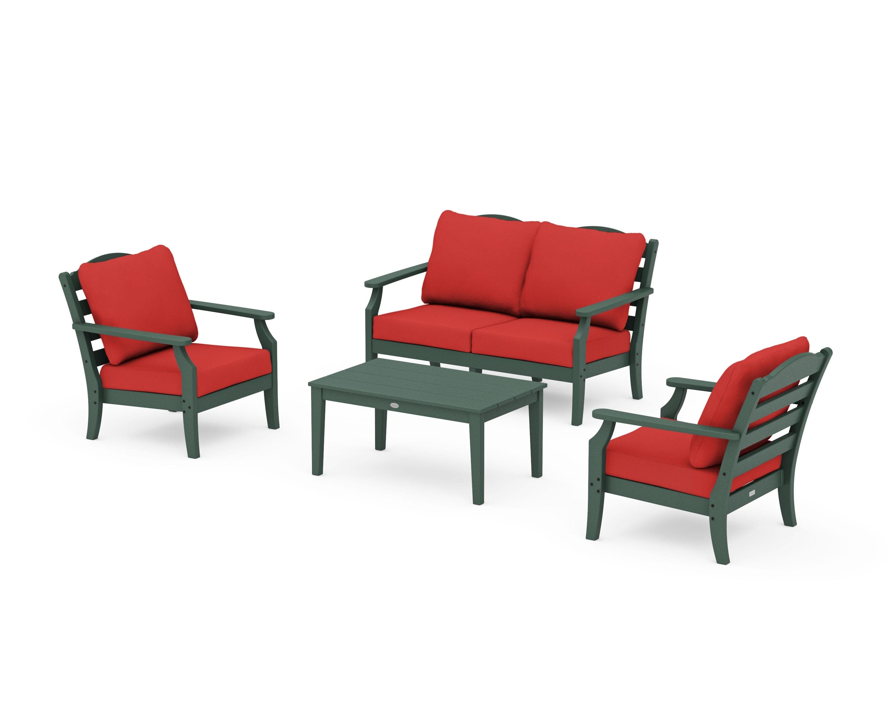 Savannah 4-Piece Deep Seating Set with Loveseat in Green / Crimson Linen