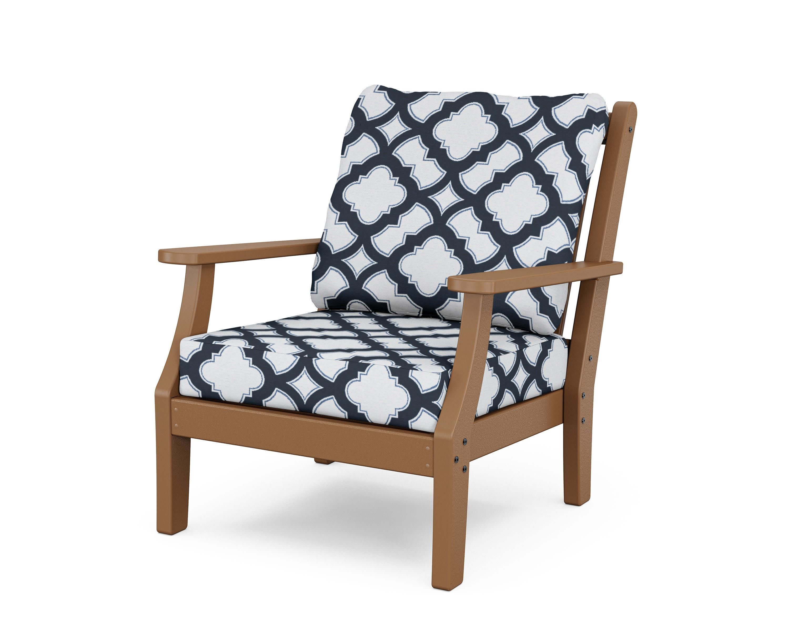 Wovendale Deep Seating Chair in Teak / Trellis Marine Indigo
