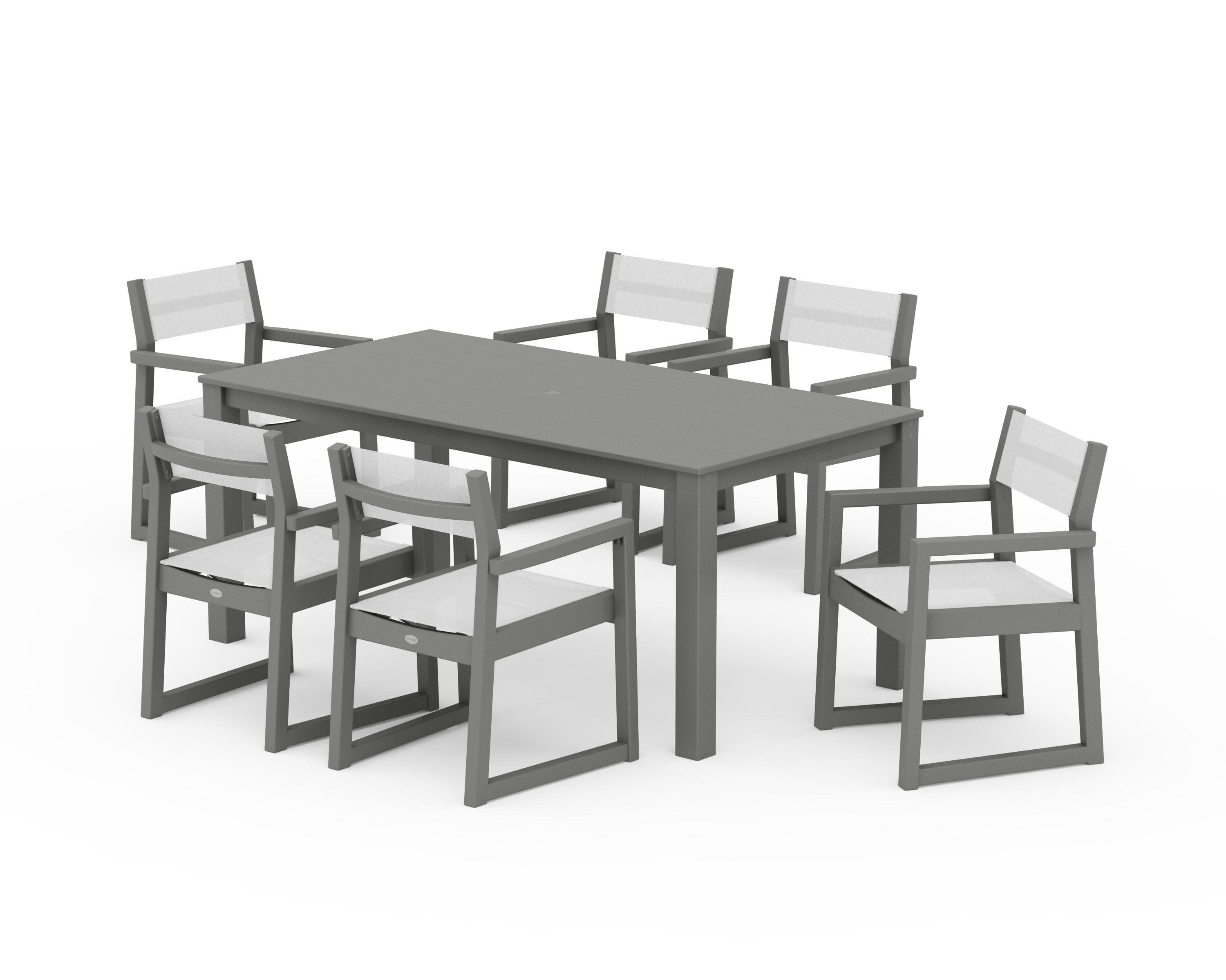EDGE Sling Arm Chair 7-Piece Parsons Dining Set in Slate Grey / White Sling
