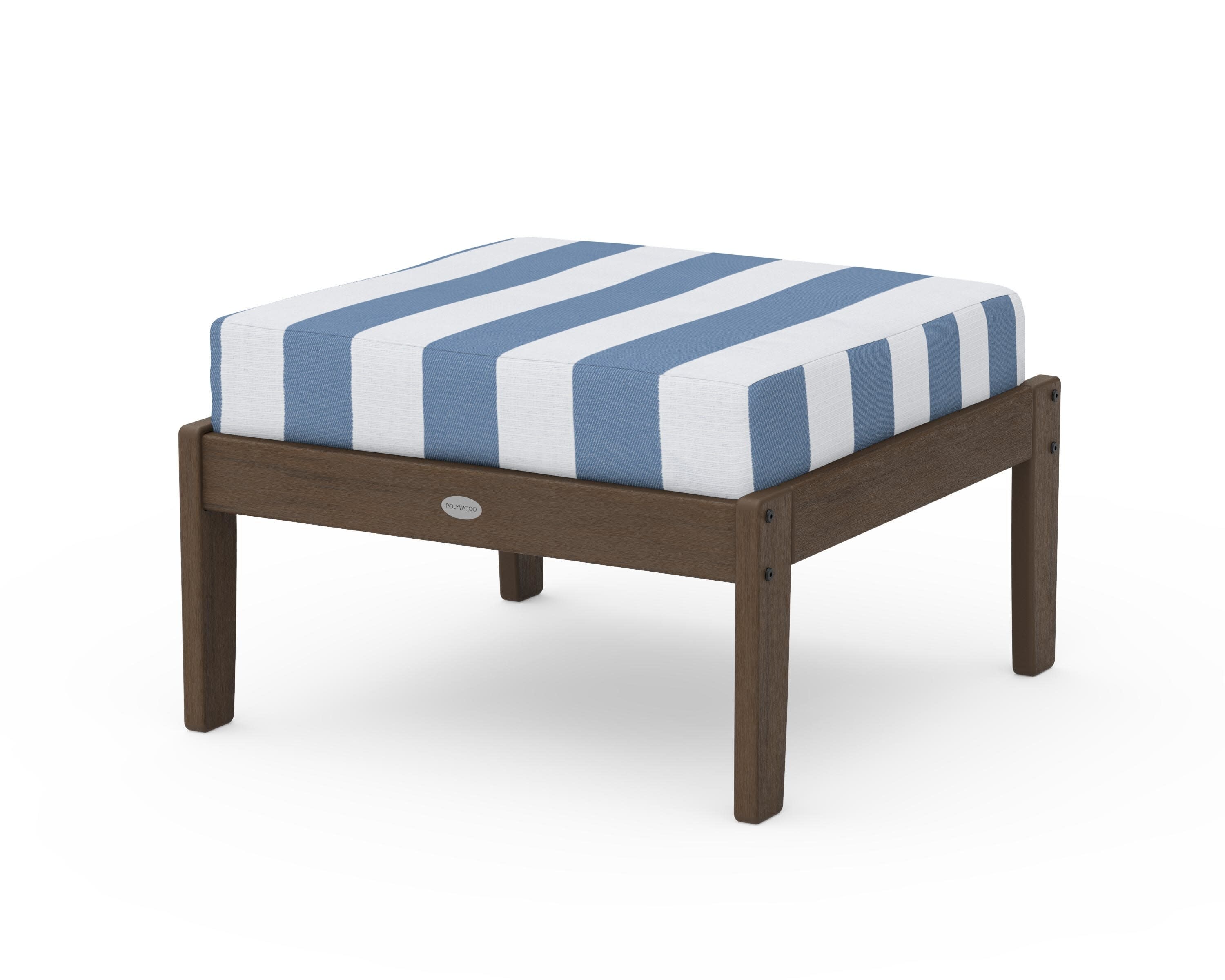 Braxton Deep Seating Ottoman in Kona / Cabana Stripe Sky Blue