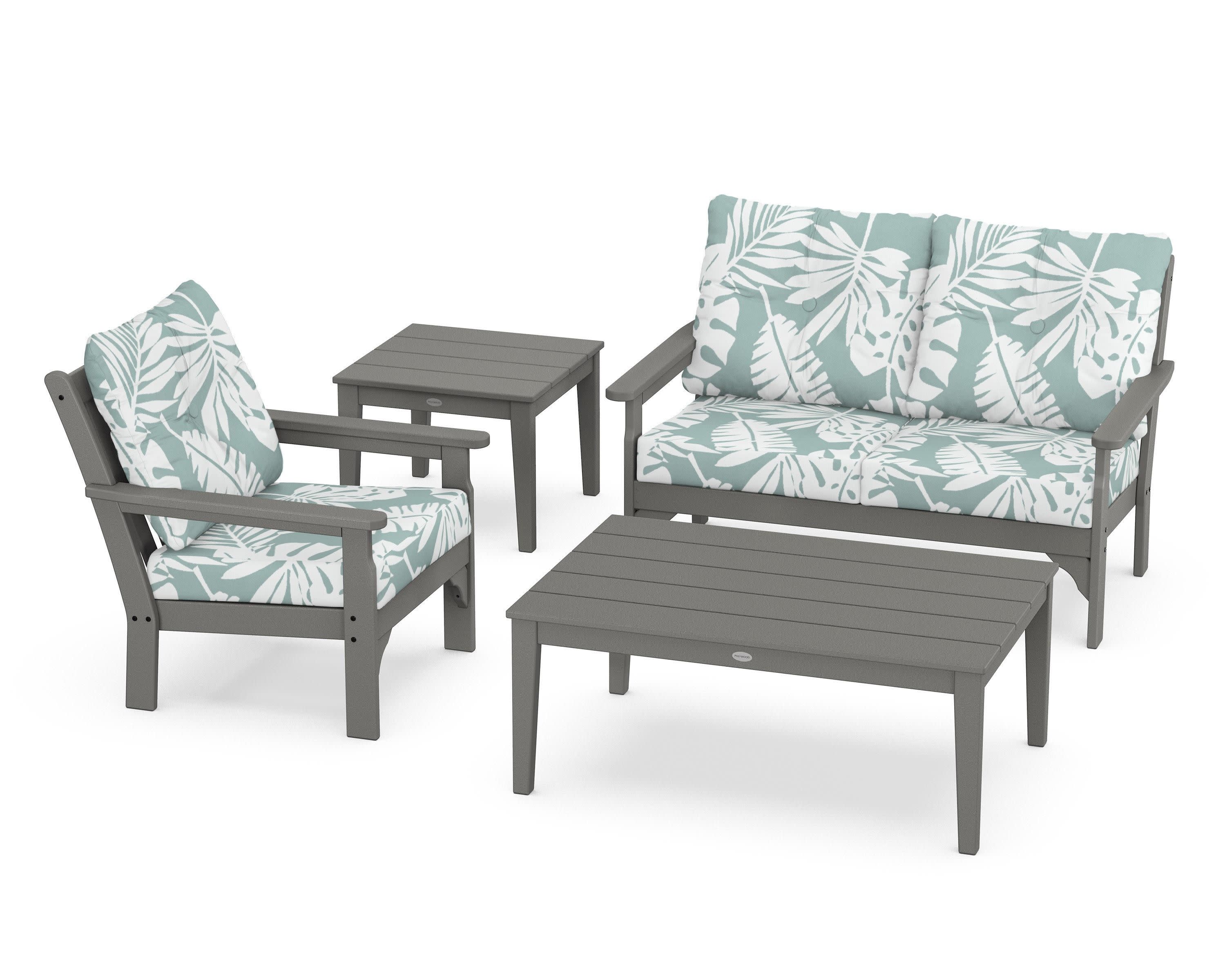 Vineyard 4-Piece Deep Seating Set in Slate Grey / Leaf Glacier Spa