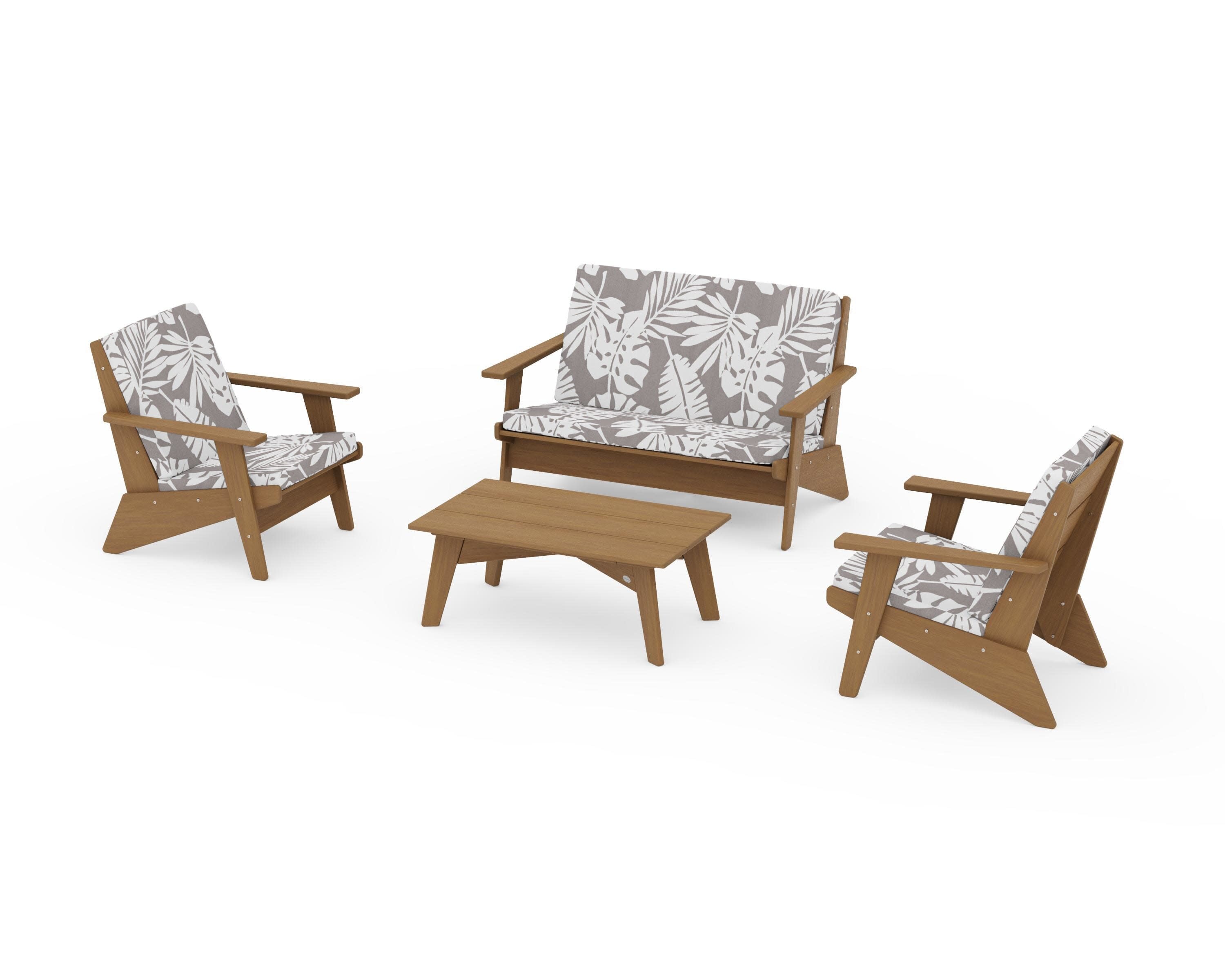 Riviera Modern Lounge 4-Piece Set in Natural / Leaf Grey Mist