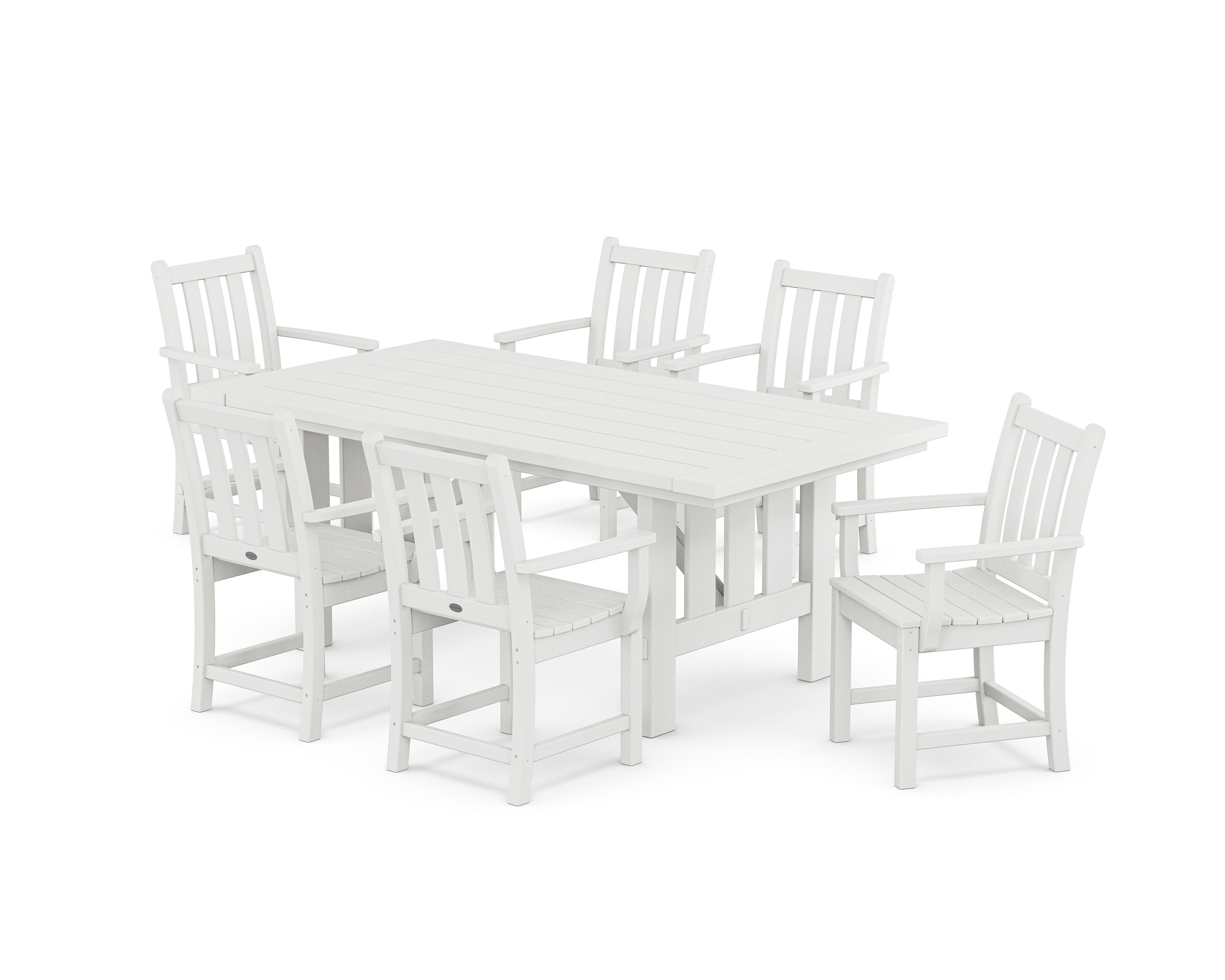 Traditional Garden Arm Chair 7-Piece Mission Dining Set in White