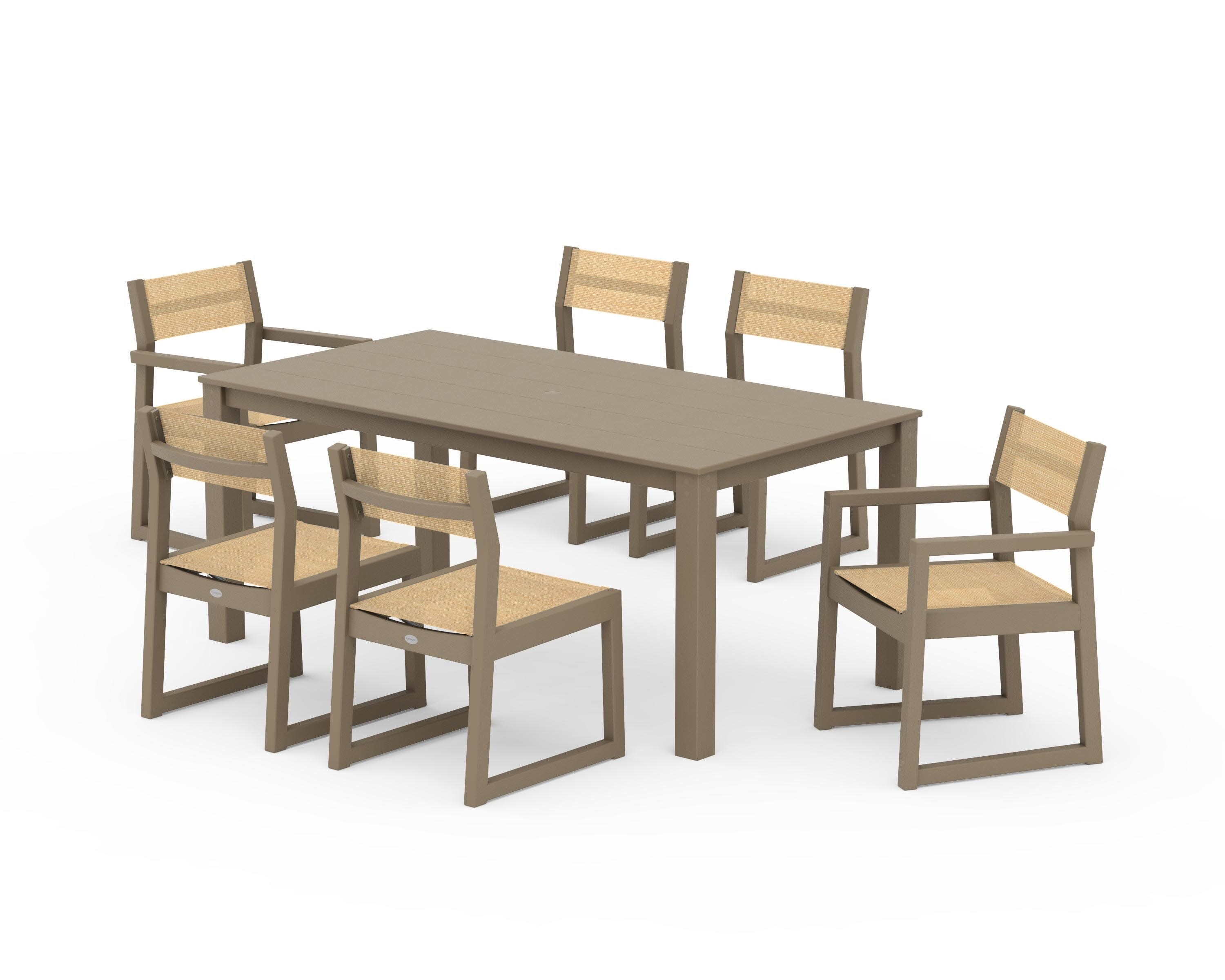 EDGE Sling 7-Piece Parsons Dining Set in Vintage Sahara / Dupioni Apricot Sling