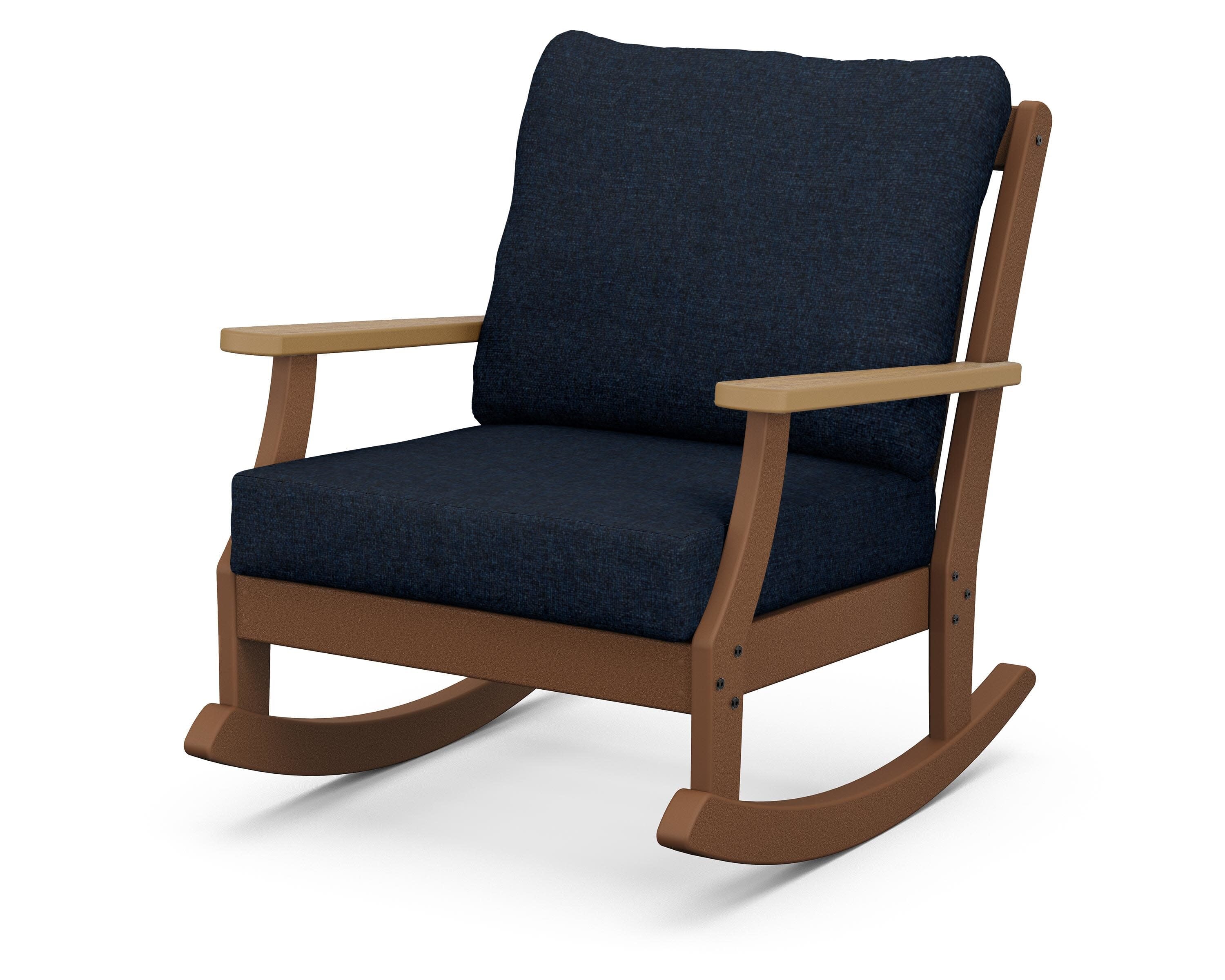 Braxton Deep Seating Rocking Chair in Teak / Natural / Marine Indigo
