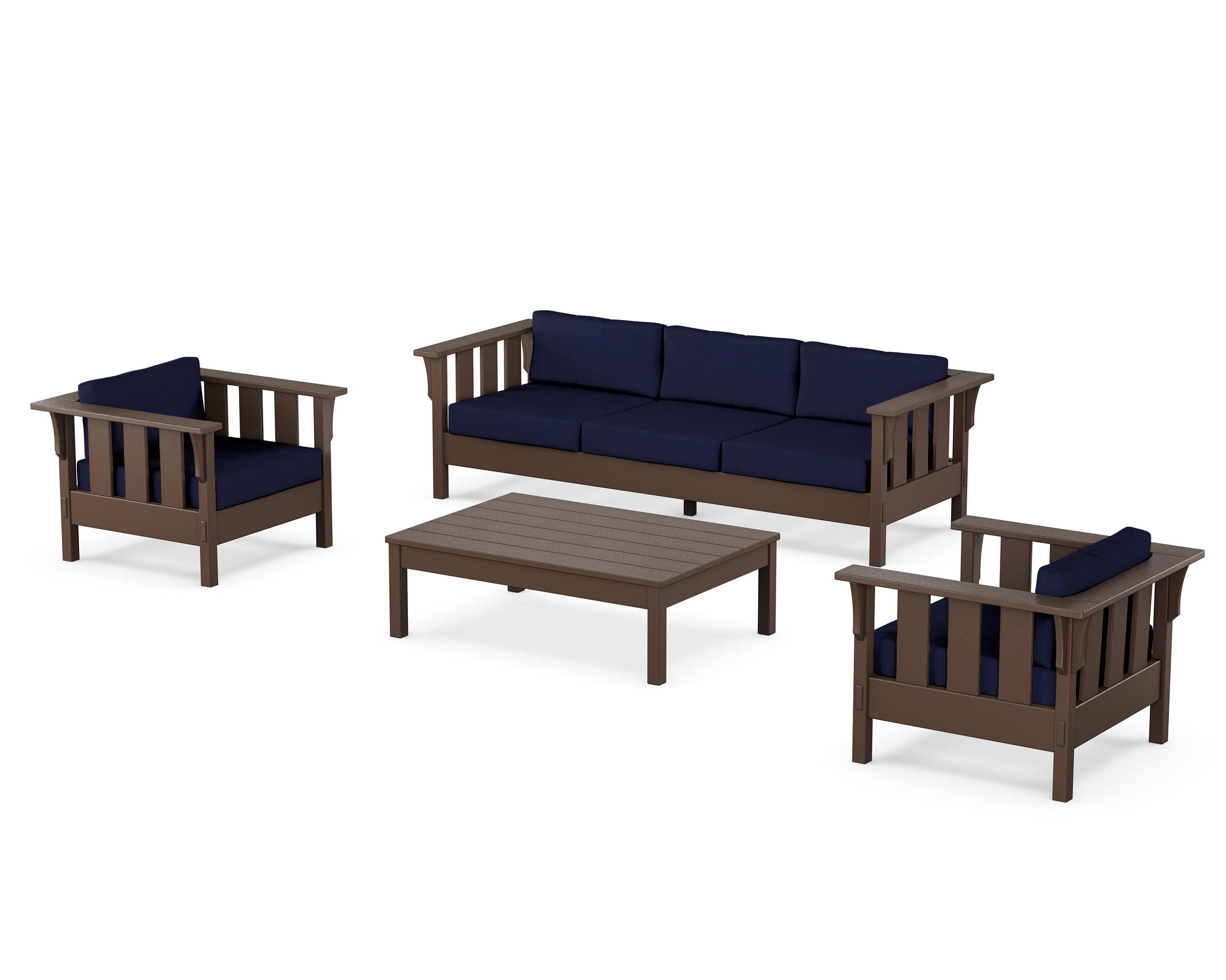 Acadia 4-Piece Deep Seating Set with Sofa in Mahogany / Navy