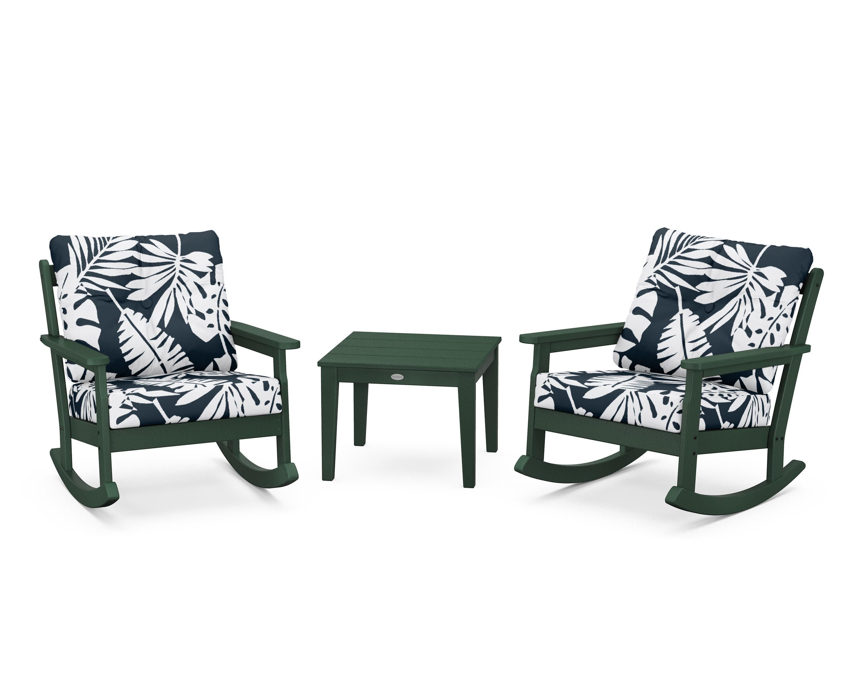 Vineyard 3-Piece Deep Seating Rocker Set in Green / Leaf Marine Indigo