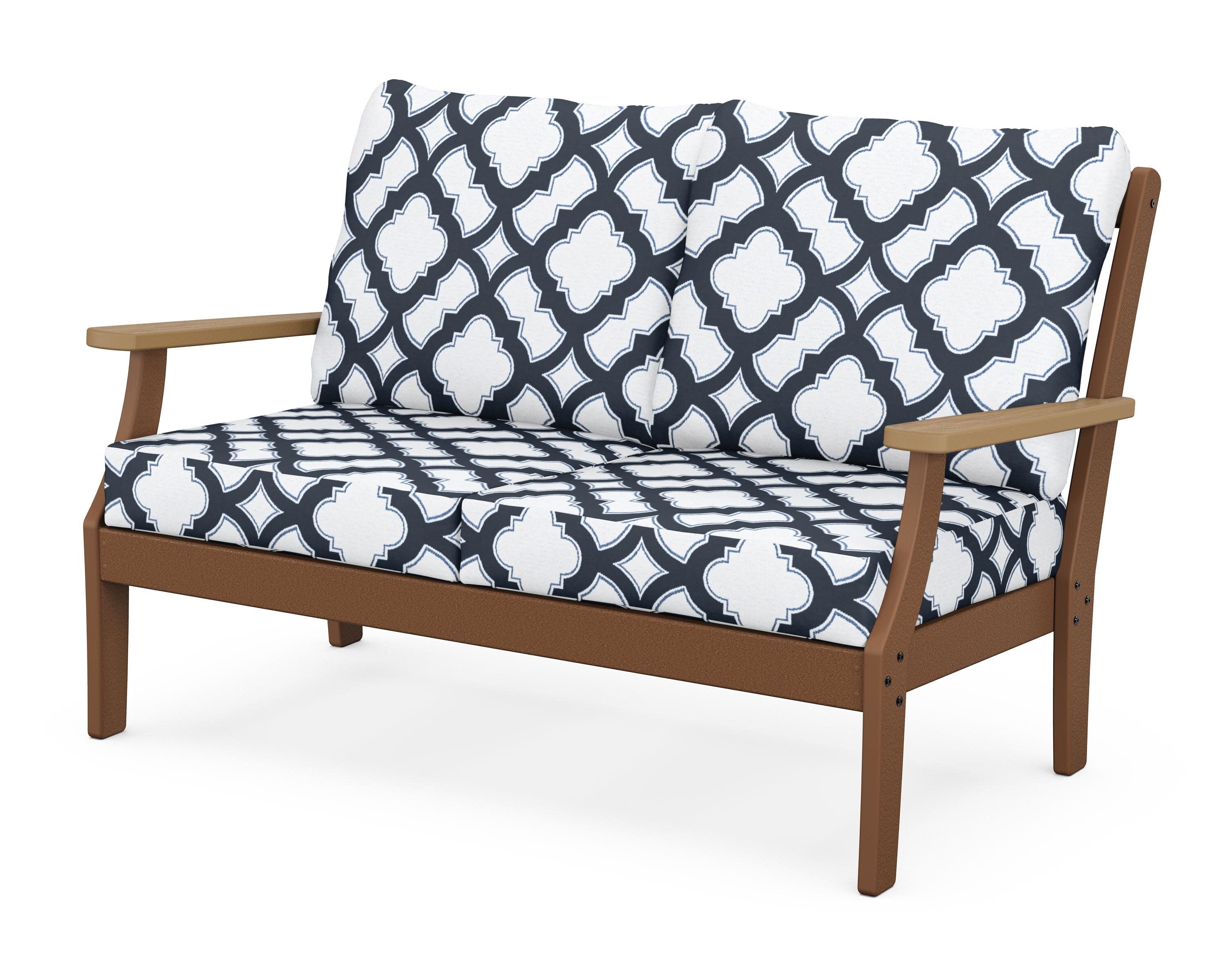 Braxton Deep Seating Loveseat in Teak / Natural / Trellis Marine Indigo