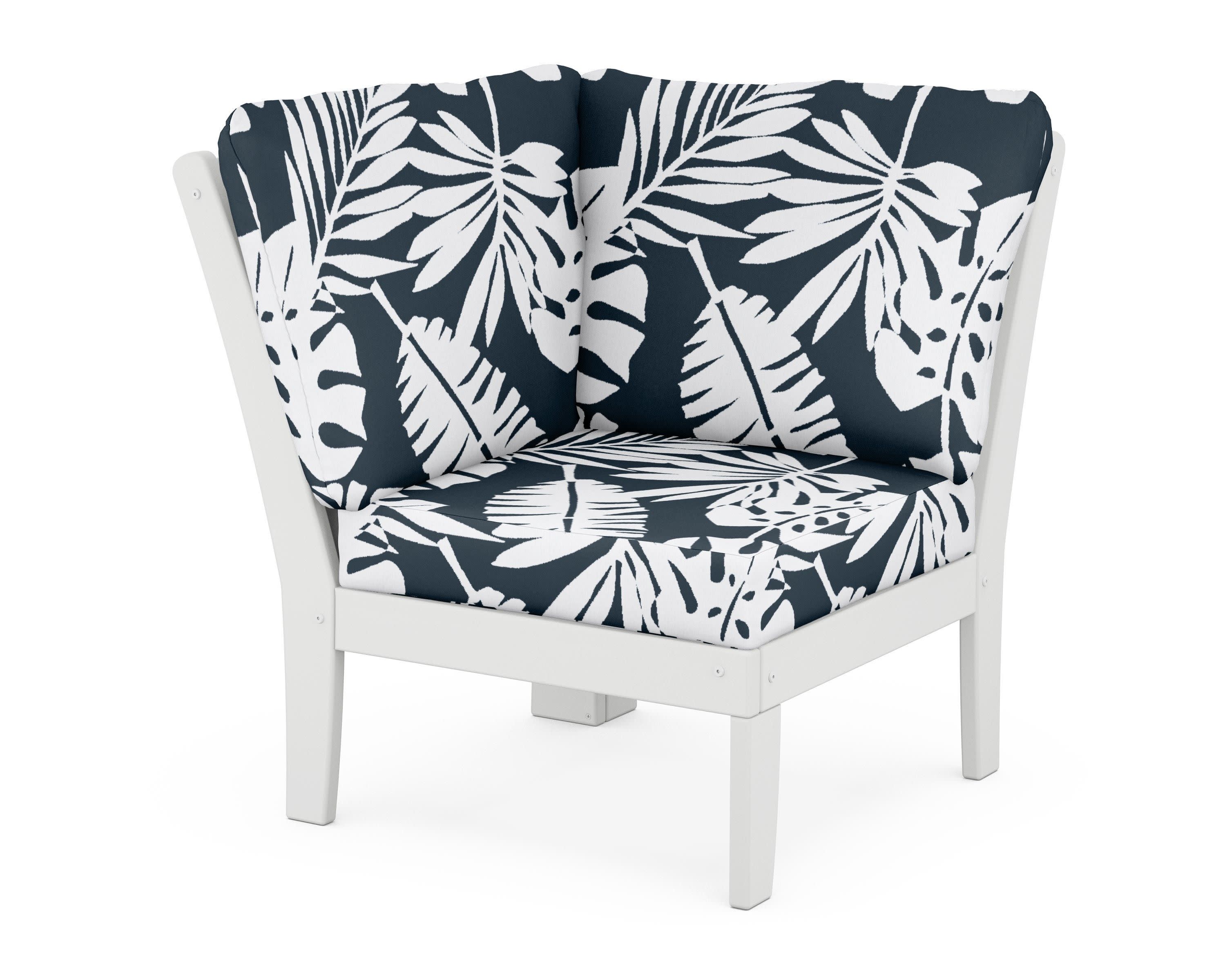 Braxton Modular Corner Chair in White / Leaf Marine Indigo