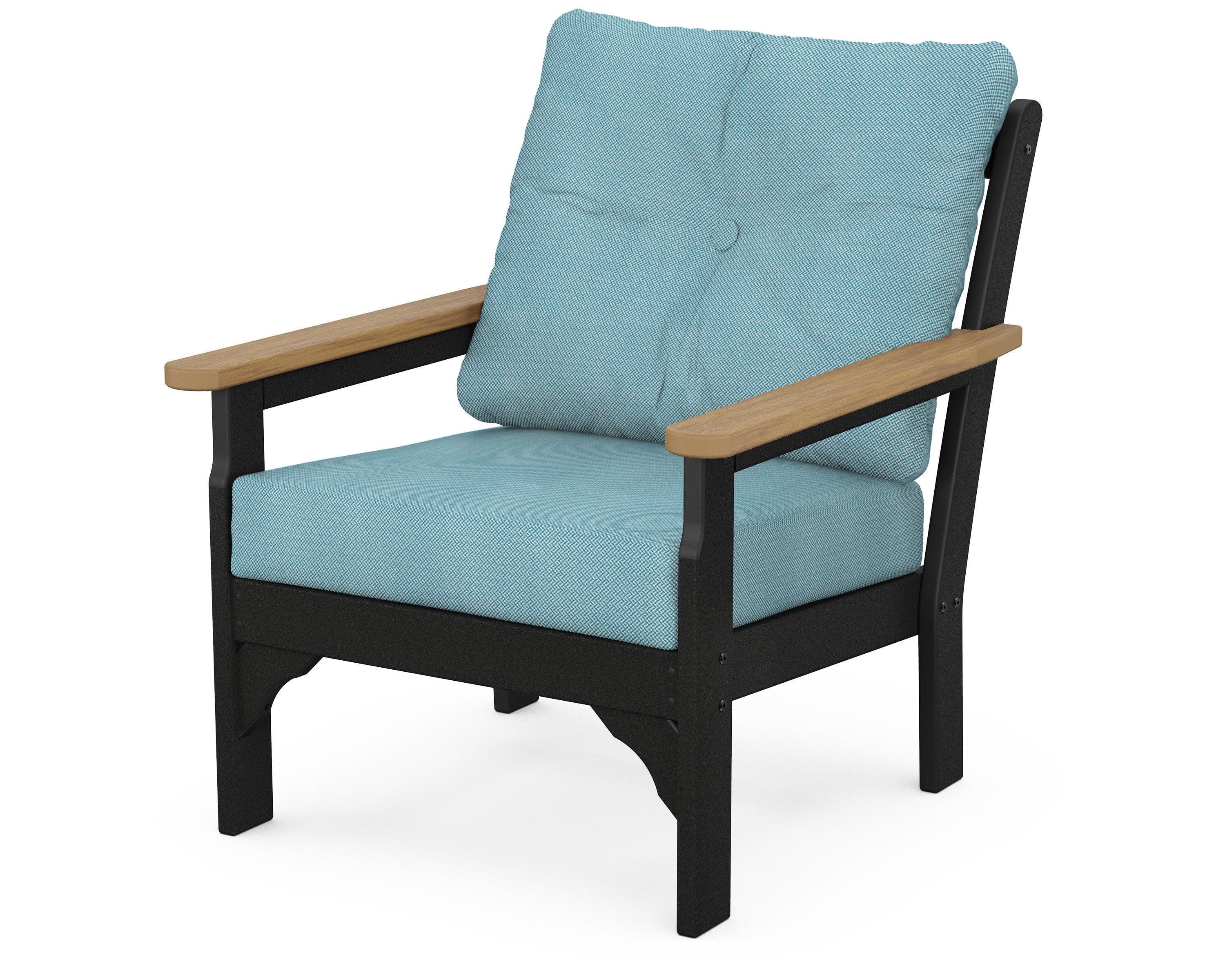 Vineyard Deep Seating Chair in Black / Natural / Lattice Sky Blue