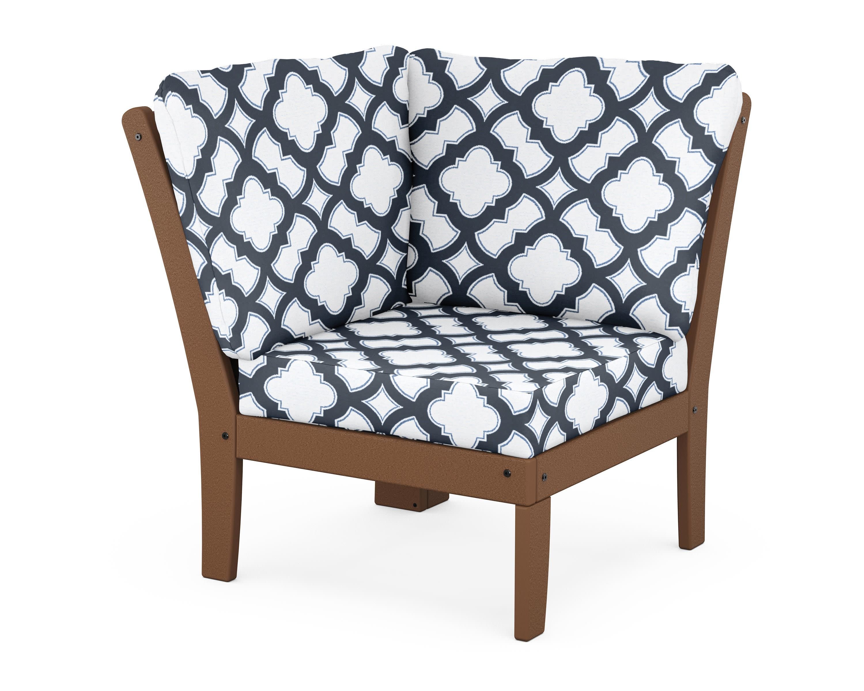 Braxton Modular Corner Chair in Teak / Trellis Marine Indigo