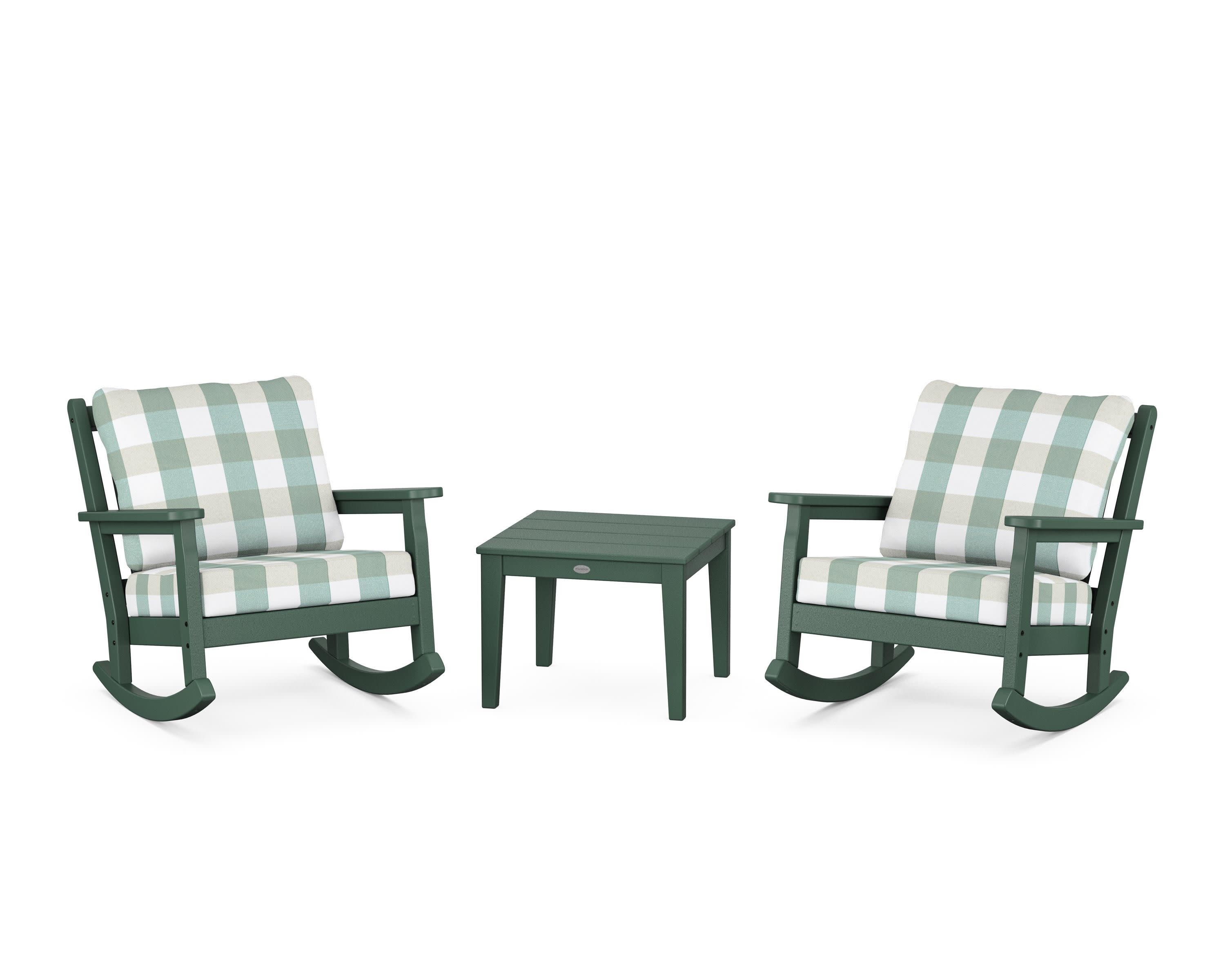 Chippendale 3-Piece Deep Seating Rocker Set in Green / Buffalo Plaid Glacier Spa