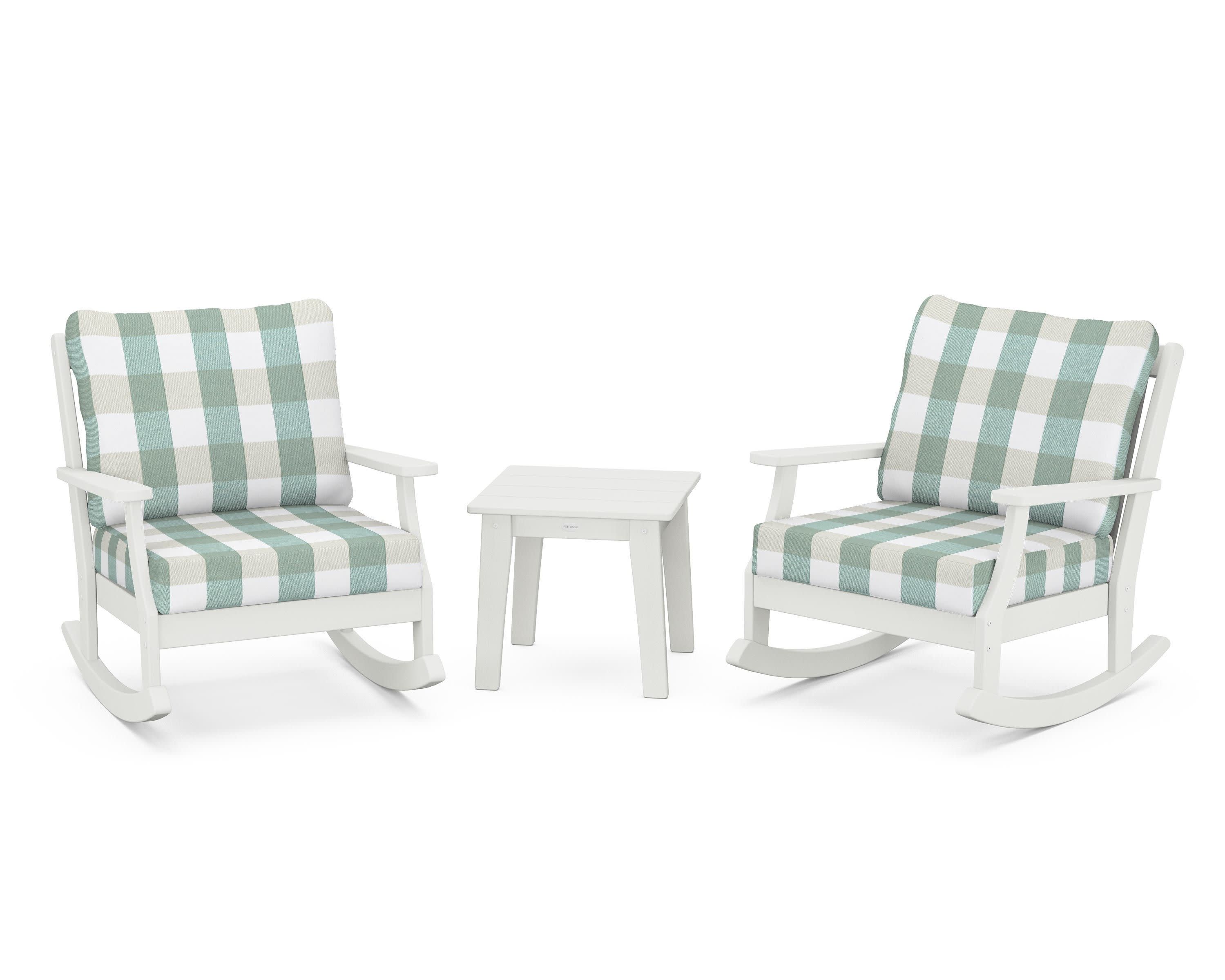 Braxton 3-Piece Deep Seating Rocker Set in Vintage White / Buffalo Plaid Glacier Spa