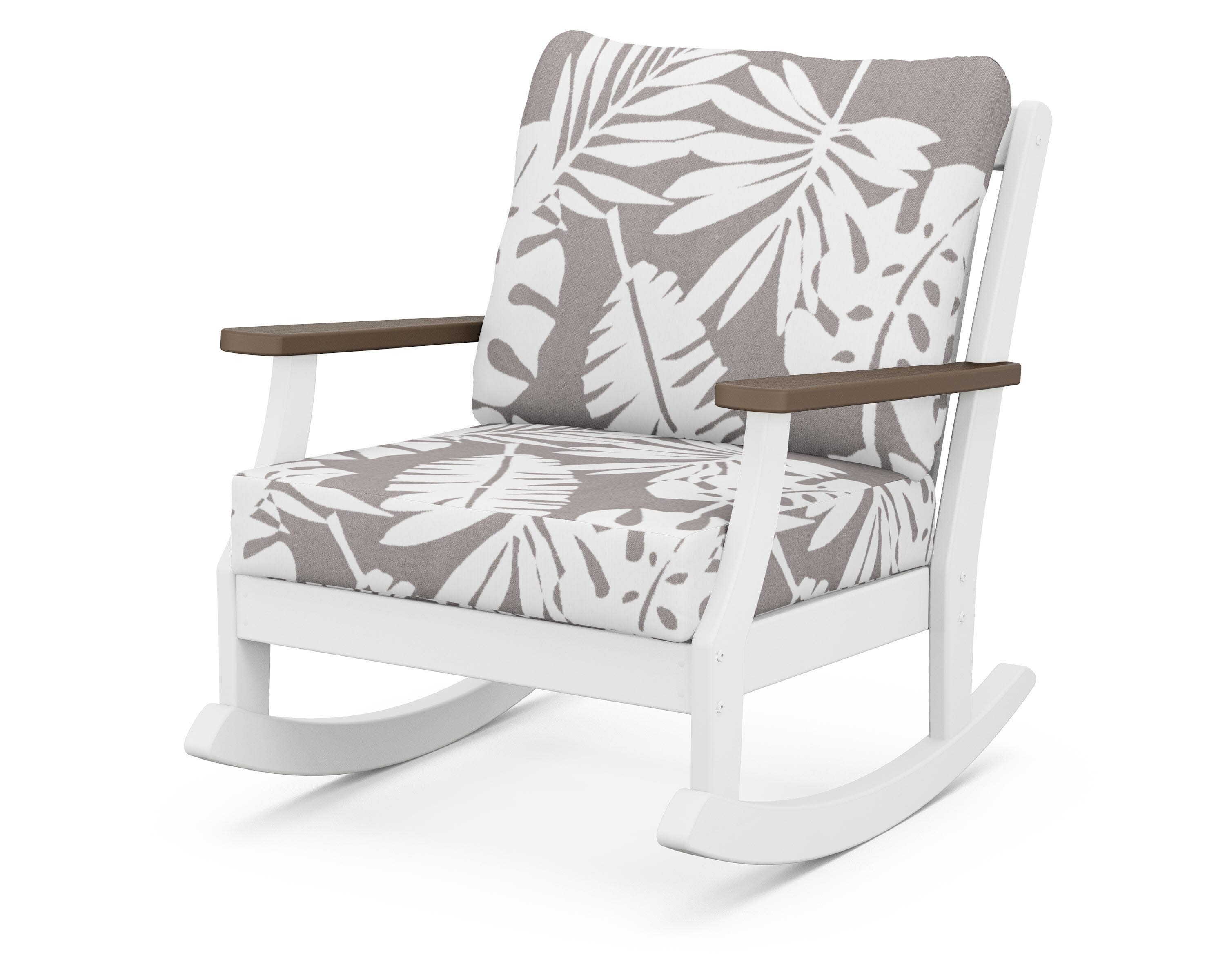 Braxton Deep Seating Rocking Chair in White / Kona / Leaf Grey Mist