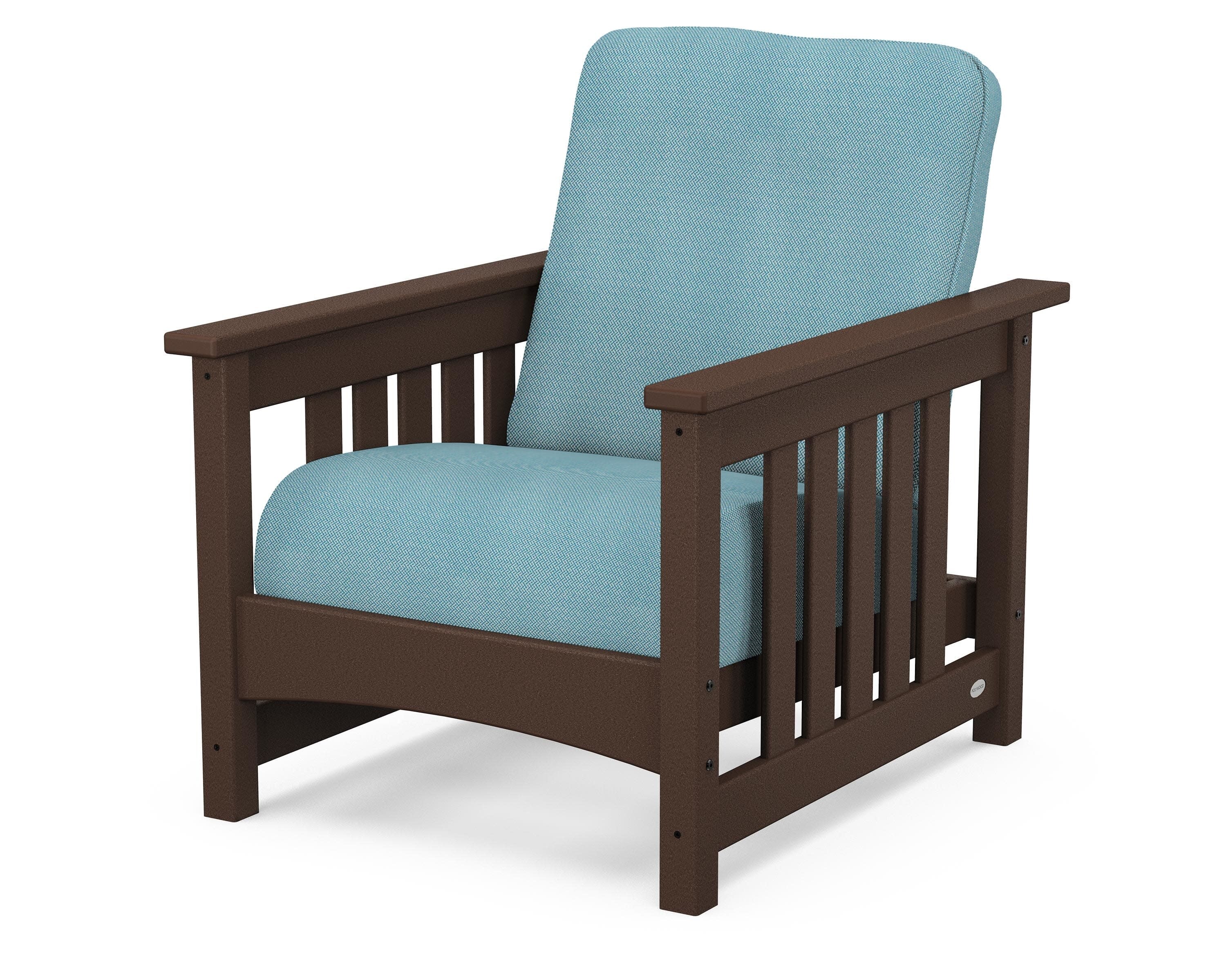 Club Mission Chair in Mahogany / Lattice Sky Blue