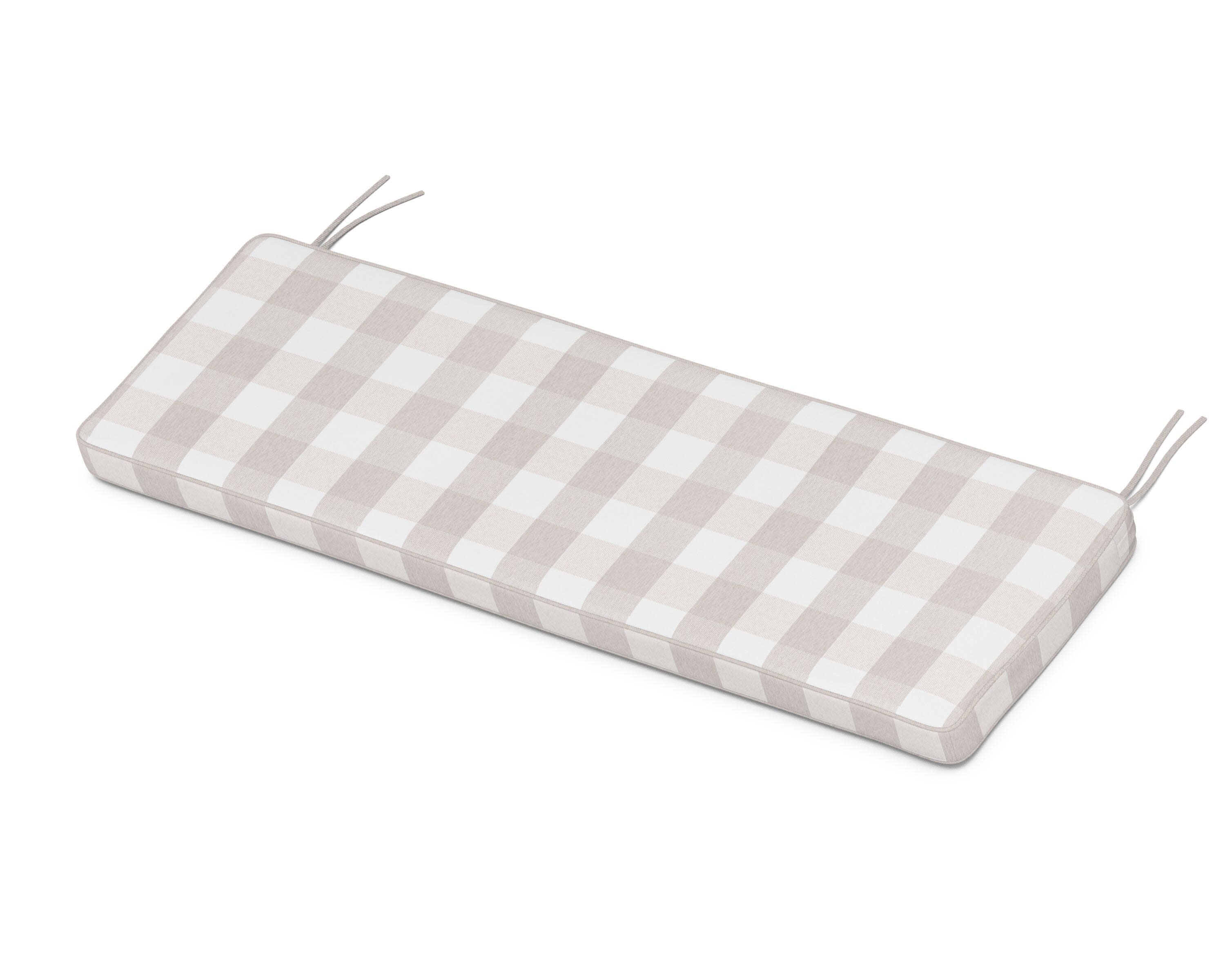 Chinoiserie Bench Seat Cushion in Buffalo Plaid Dune Burlap