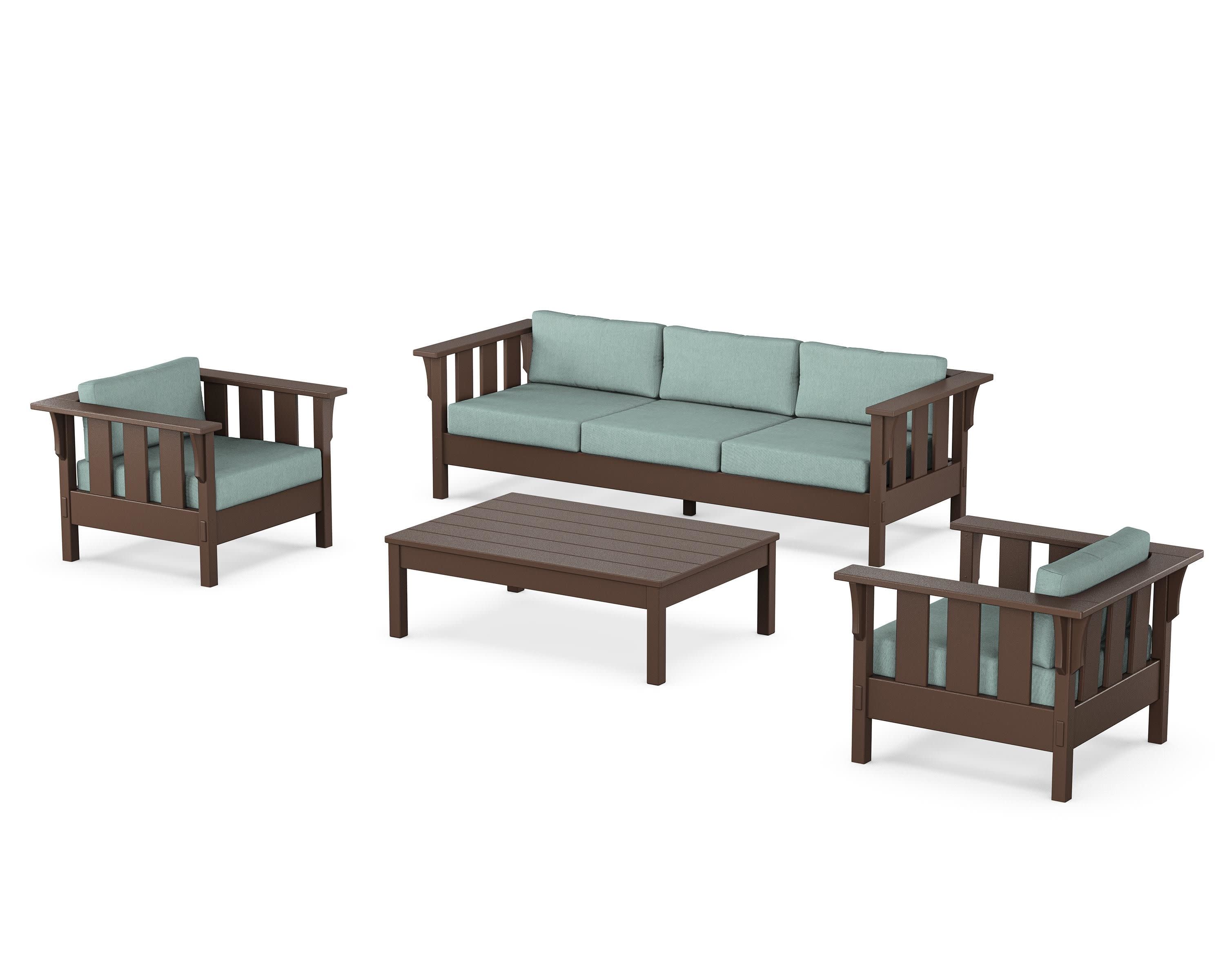 Acadia 4-Piece Deep Seating Set with Sofa in Mahogany / Glacier Spa