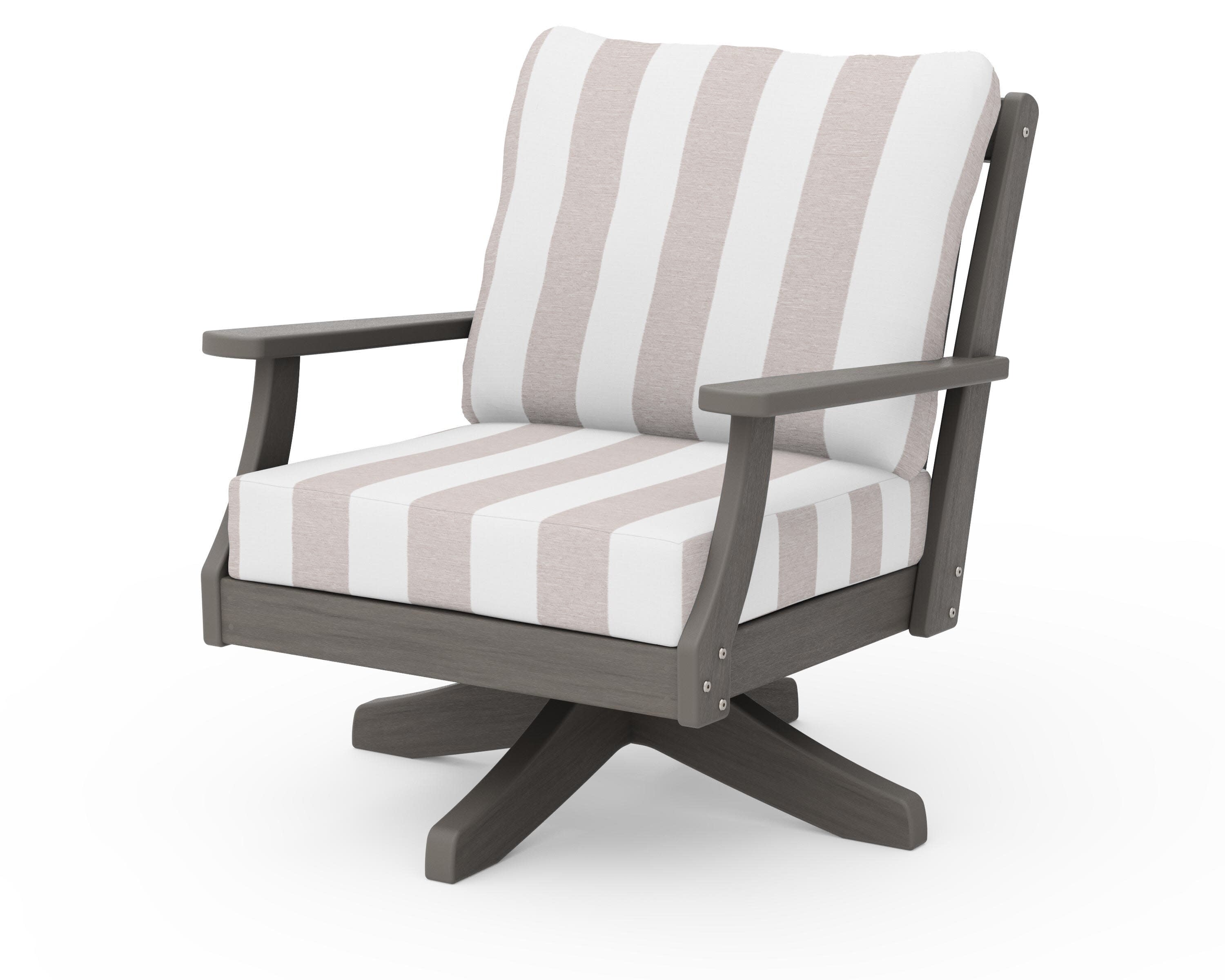 Braxton Deep Seating Swivel Chair in Driftwood / Cabana Stripe Dune Burlap