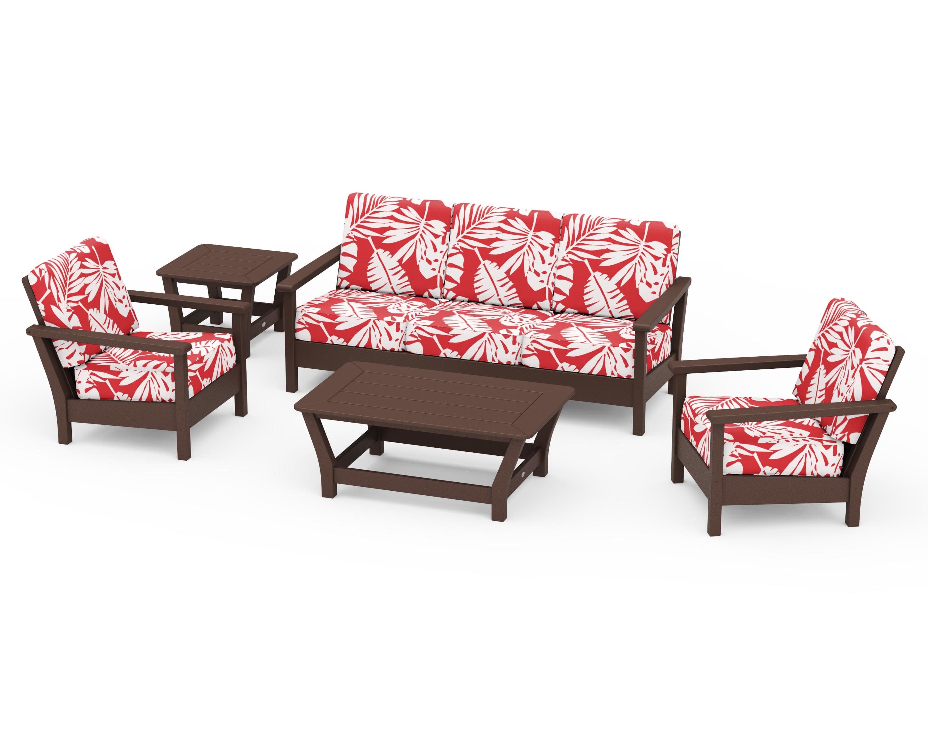 Harbour 5-Piece Deep Seating Set in Mahogany / Leaf Crimson