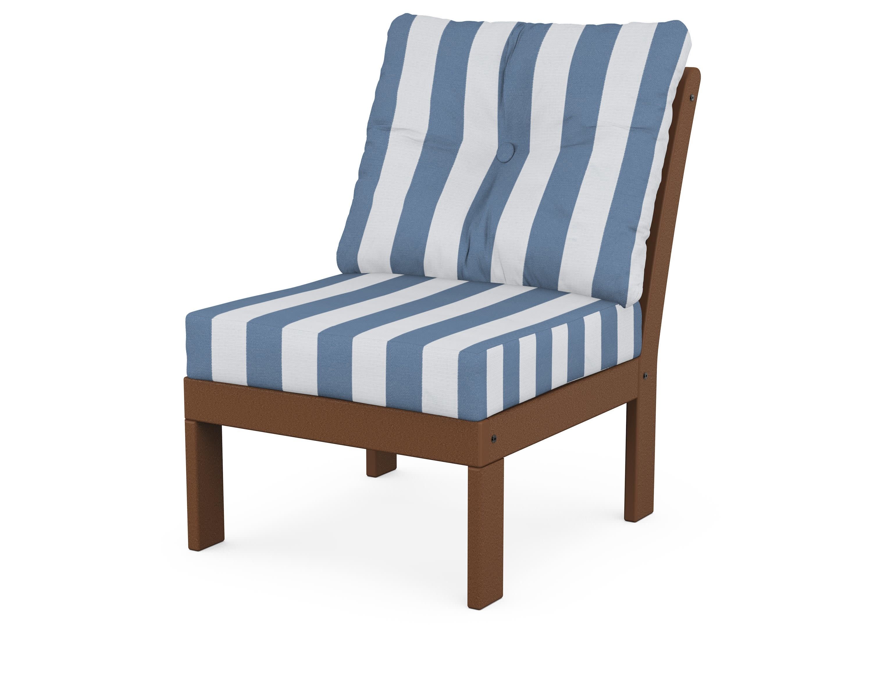 Vineyard Modular Armless Chair in Teak / Cabana Stripe Sky Blue