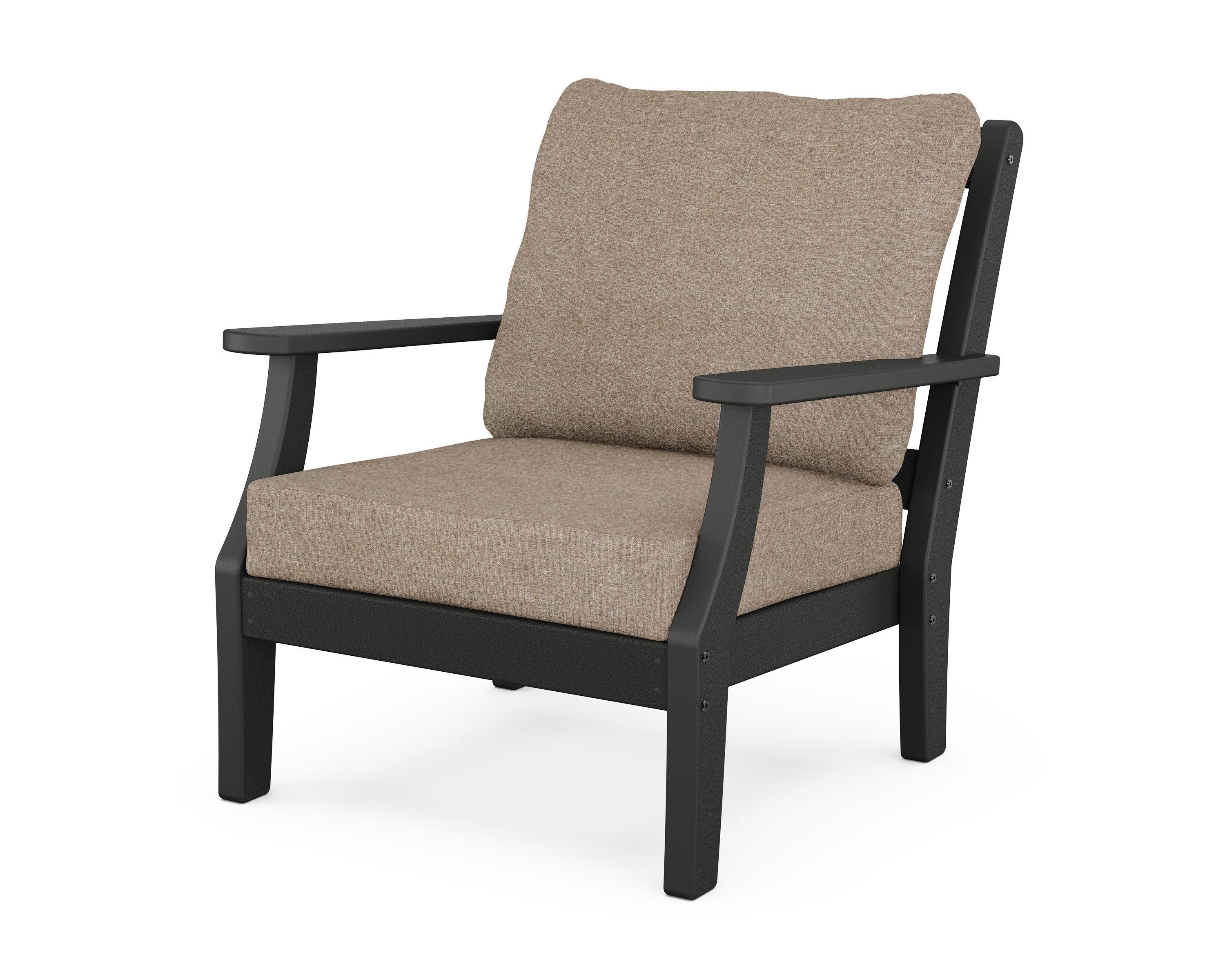 Chinoiserie Deep Seating Chair in Black / Spiced Burlap