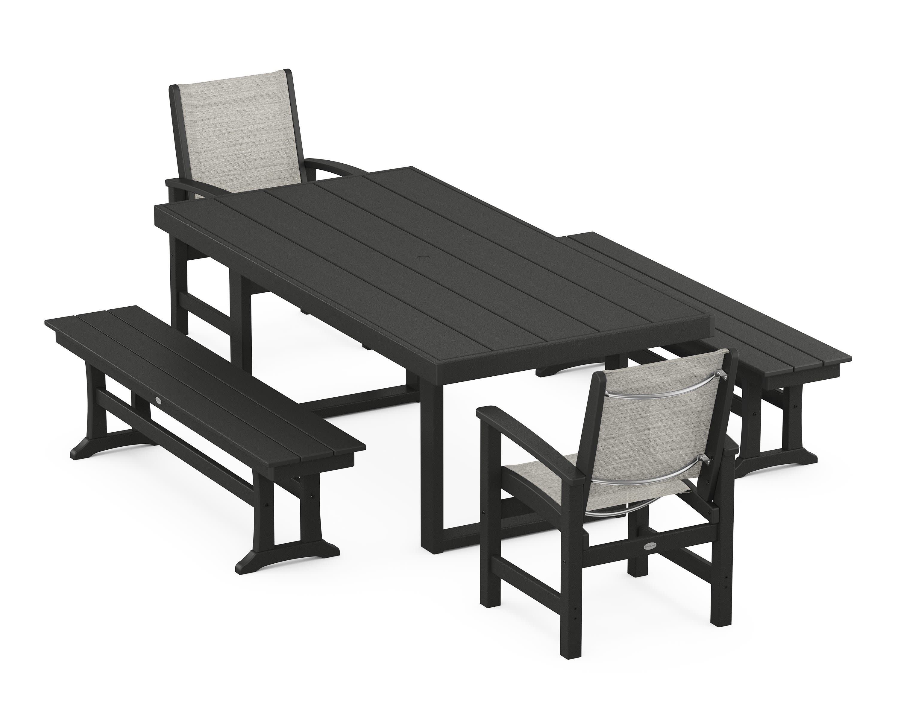 Coastal 5-Piece Dining Set with Trestle Legs in Black / Birch Sling