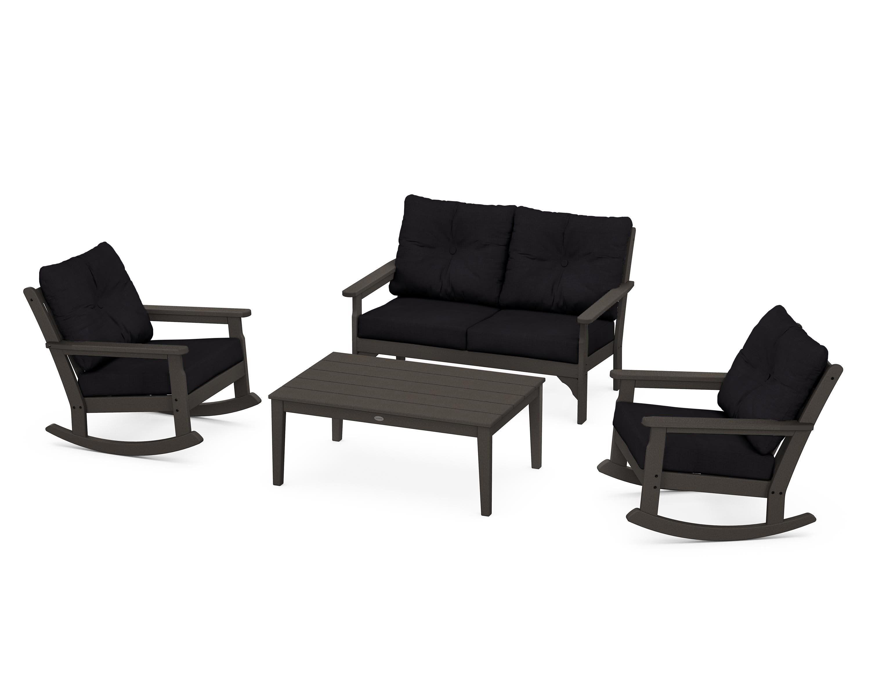 Vineyard 4-Piece Deep Seating Rocking Chair Set in Vintage Coffee / Midnight Linen