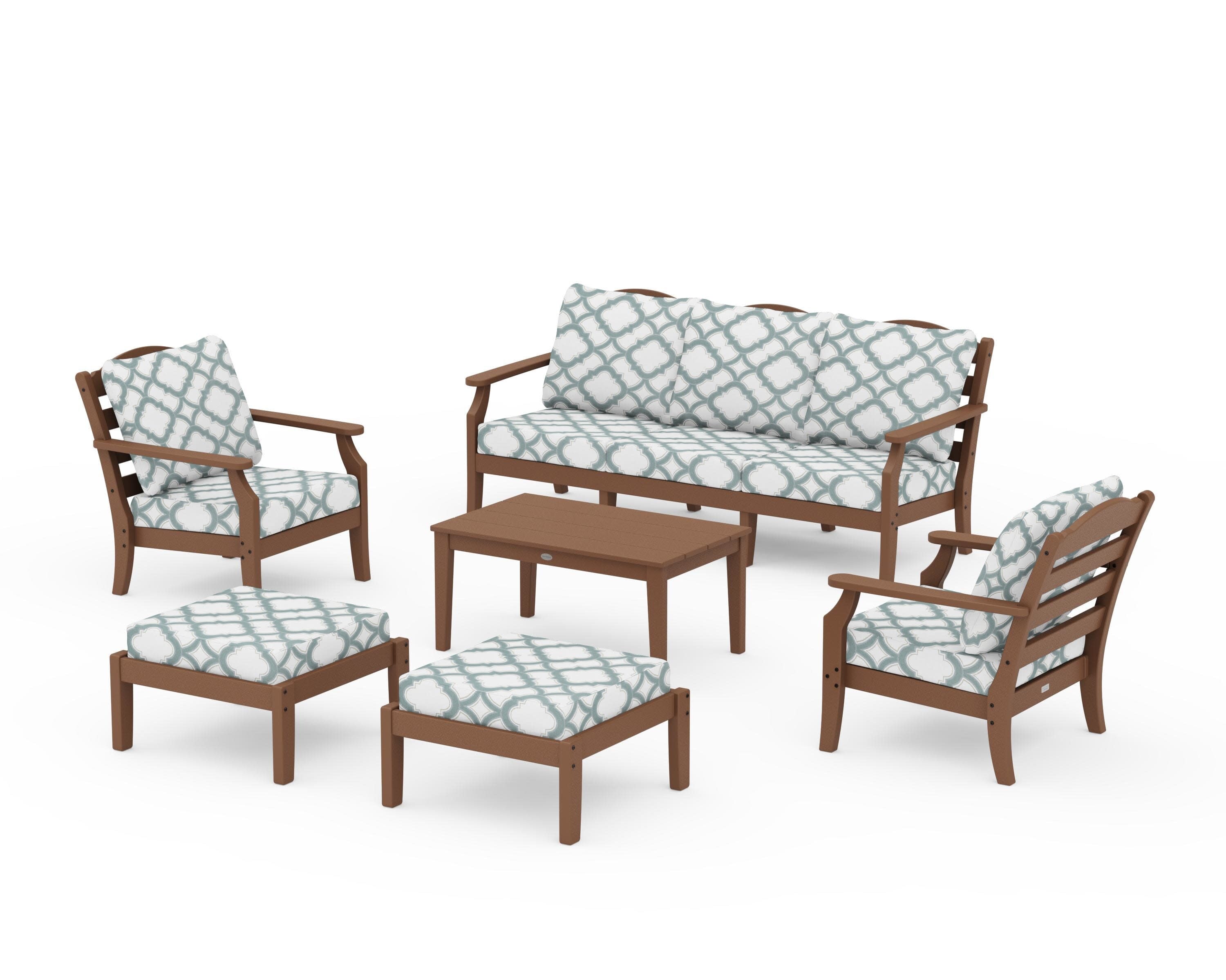 Savannah 6-Piece Lounge Sofa Set in Teak / Trellis Glacier Spa