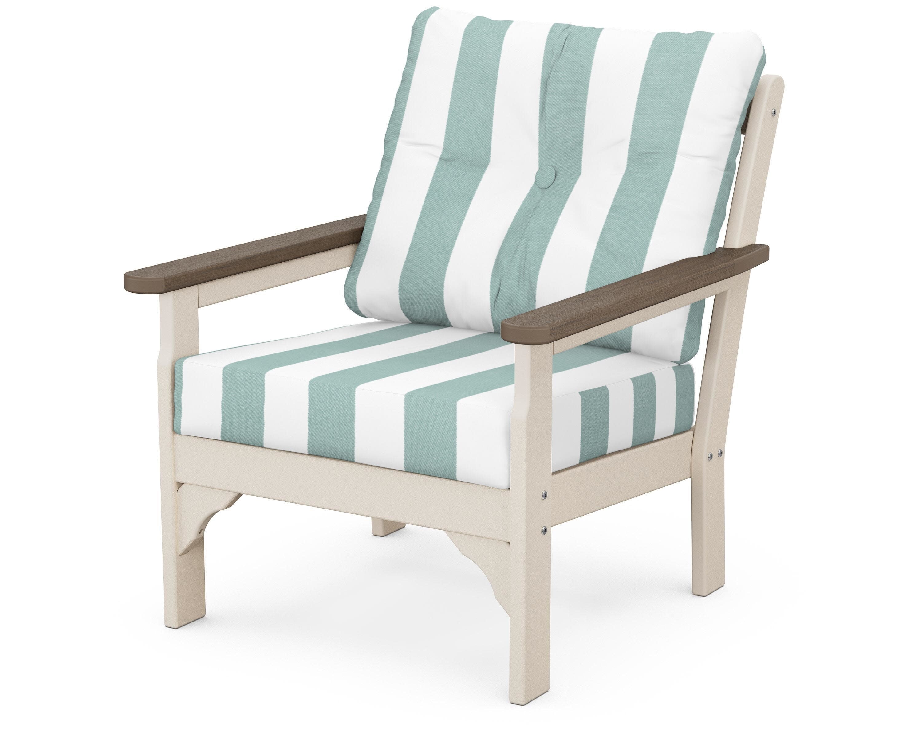 Vineyard Deep Seating Chair in Sand / Kona / Cabana Stripe Glacier Spa