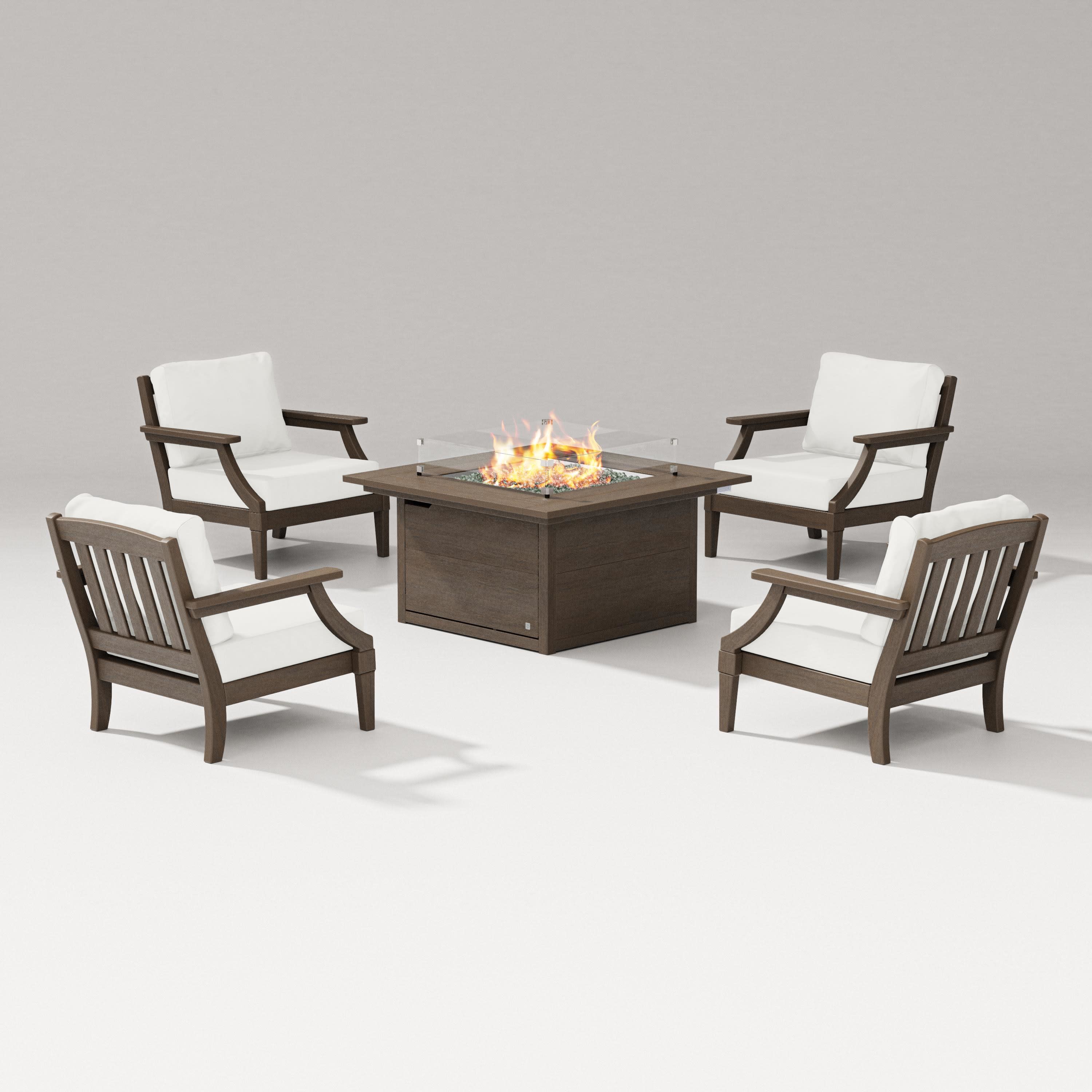 Estate 5-Piece Lounge Fire Table Set in Kona / Natural Linen