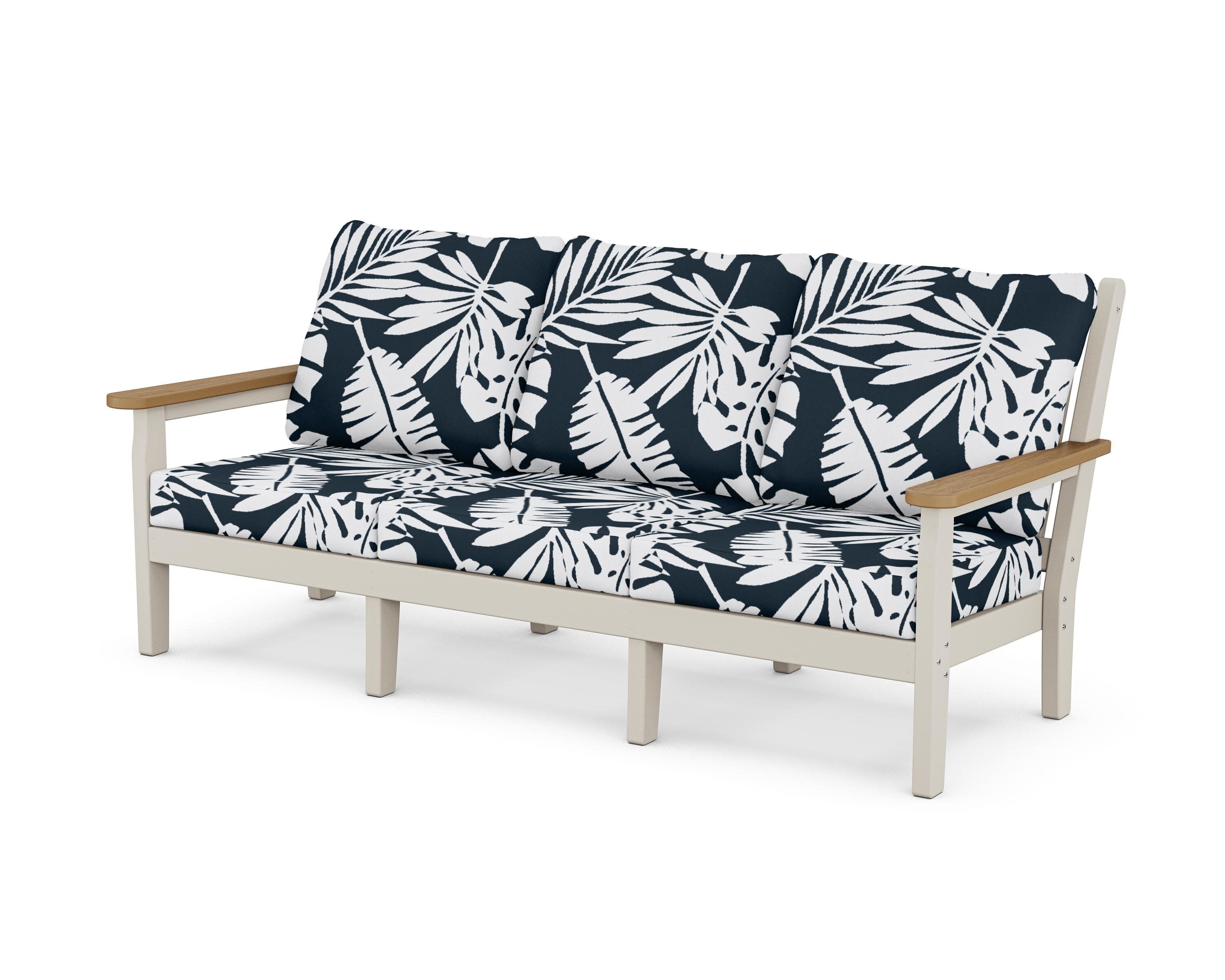 Chippendale Deep Seating Sofa in Sand / Natural / Leaf Marine Indigo