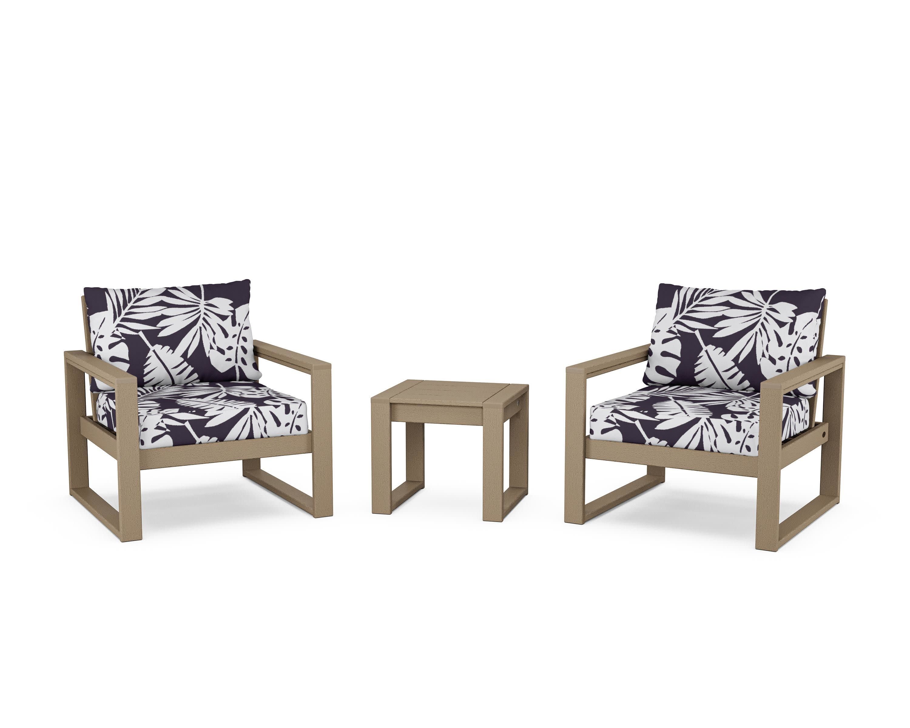 EDGE Sectional 3-Piece Deep Seating Set in Vintage Sahara / Leaf Navy