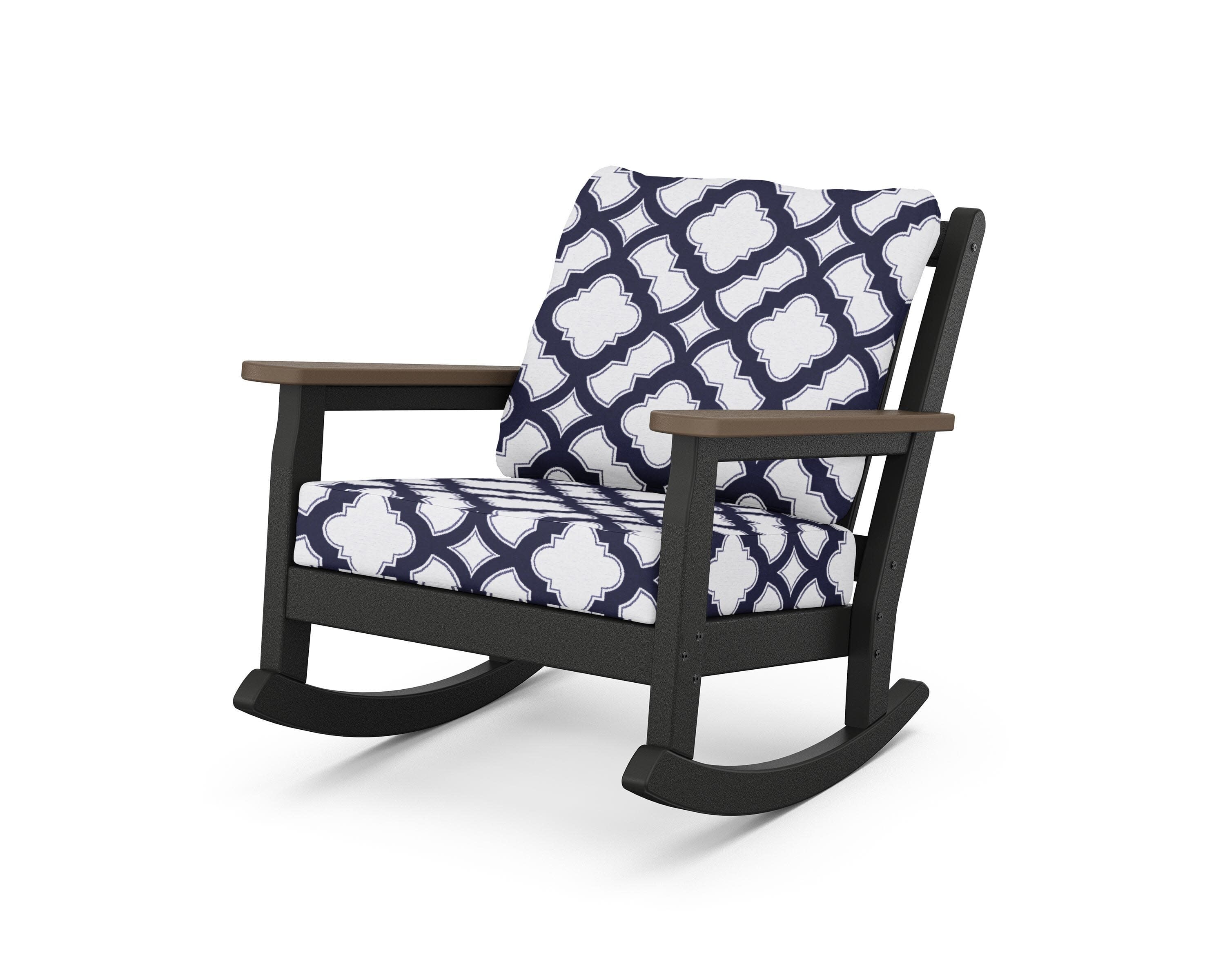 Chippendale Deep Seating Rocking Chair in Black / Kona / Trellis Navy