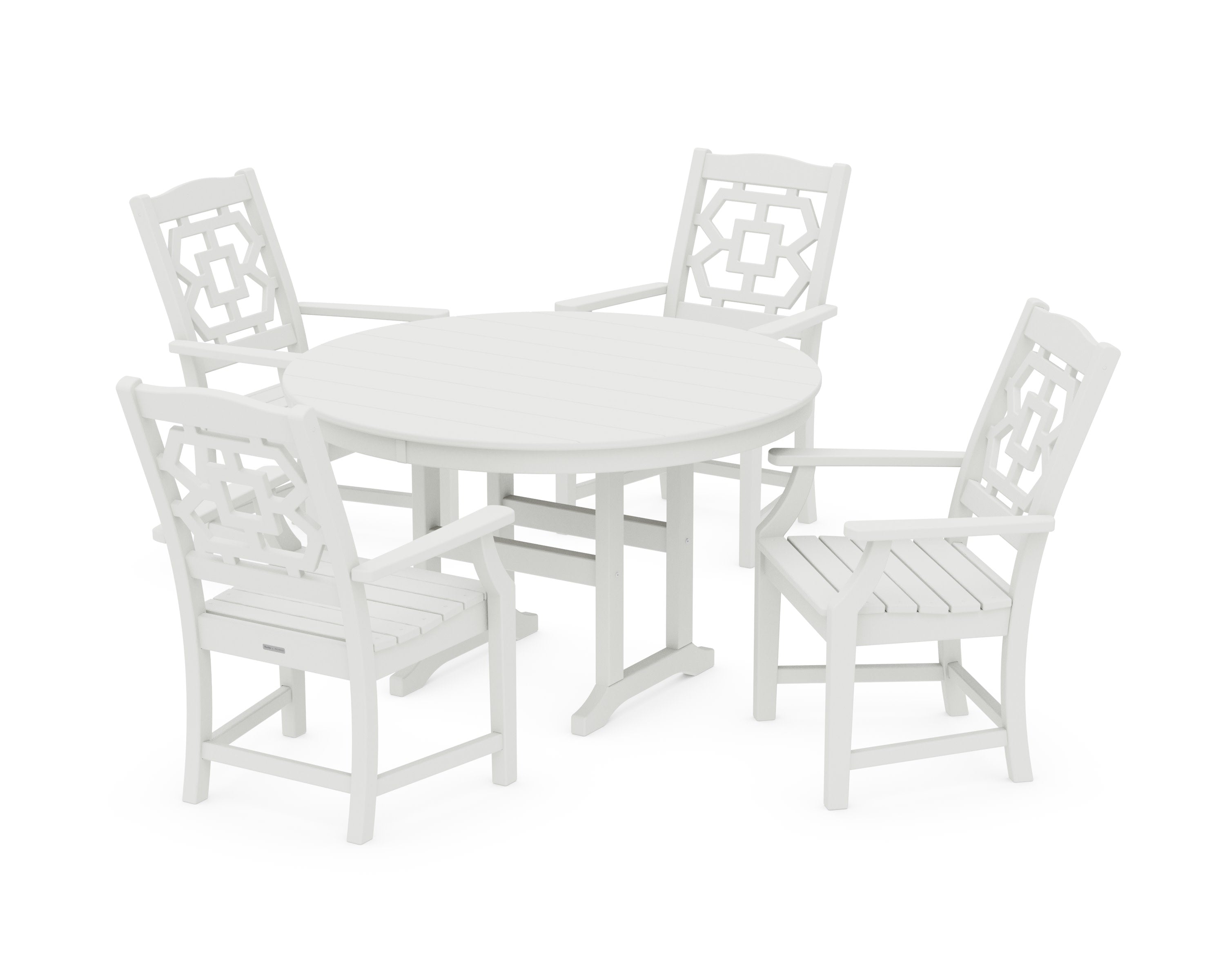 Chinoiserie 5-Piece Round Farmhouse Dining Set in Vintage White