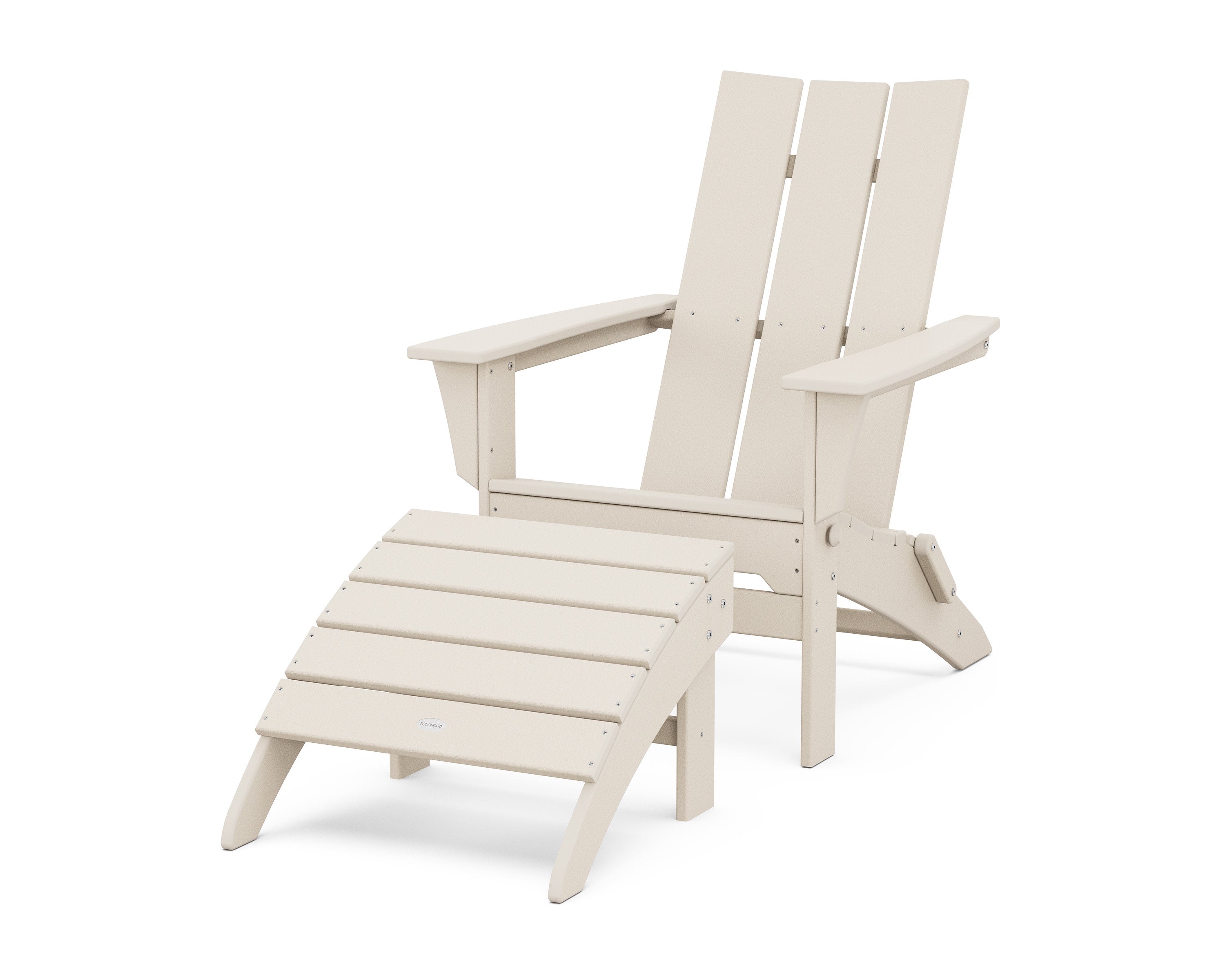 Modern Folding Adirondack Chair 2-Piece Set with Ottoman in Sand