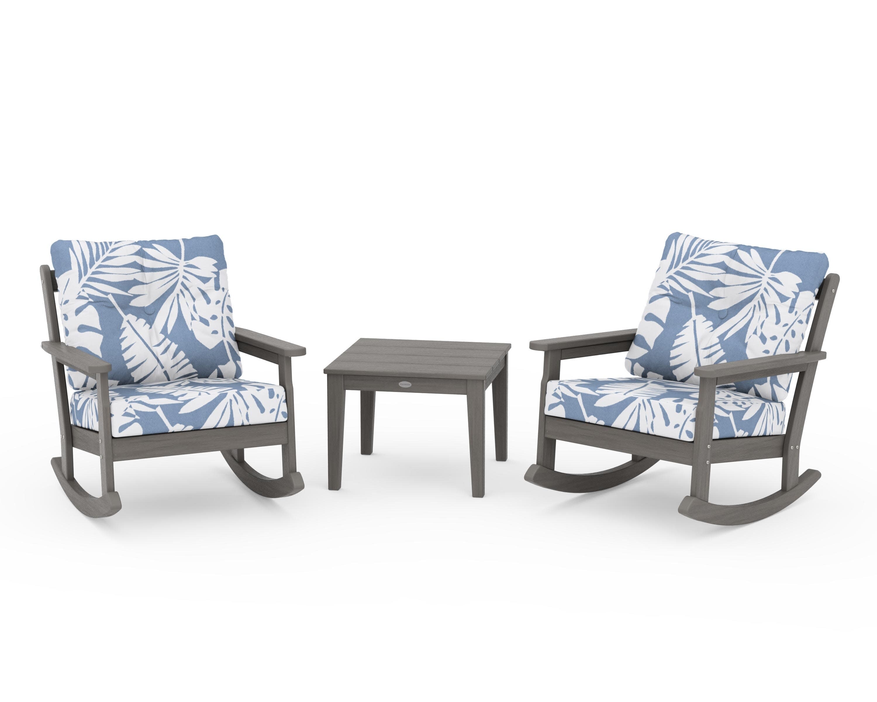 Vineyard 3-Piece Deep Seating Rocker Set in Driftwood / Leaf Sky Blue