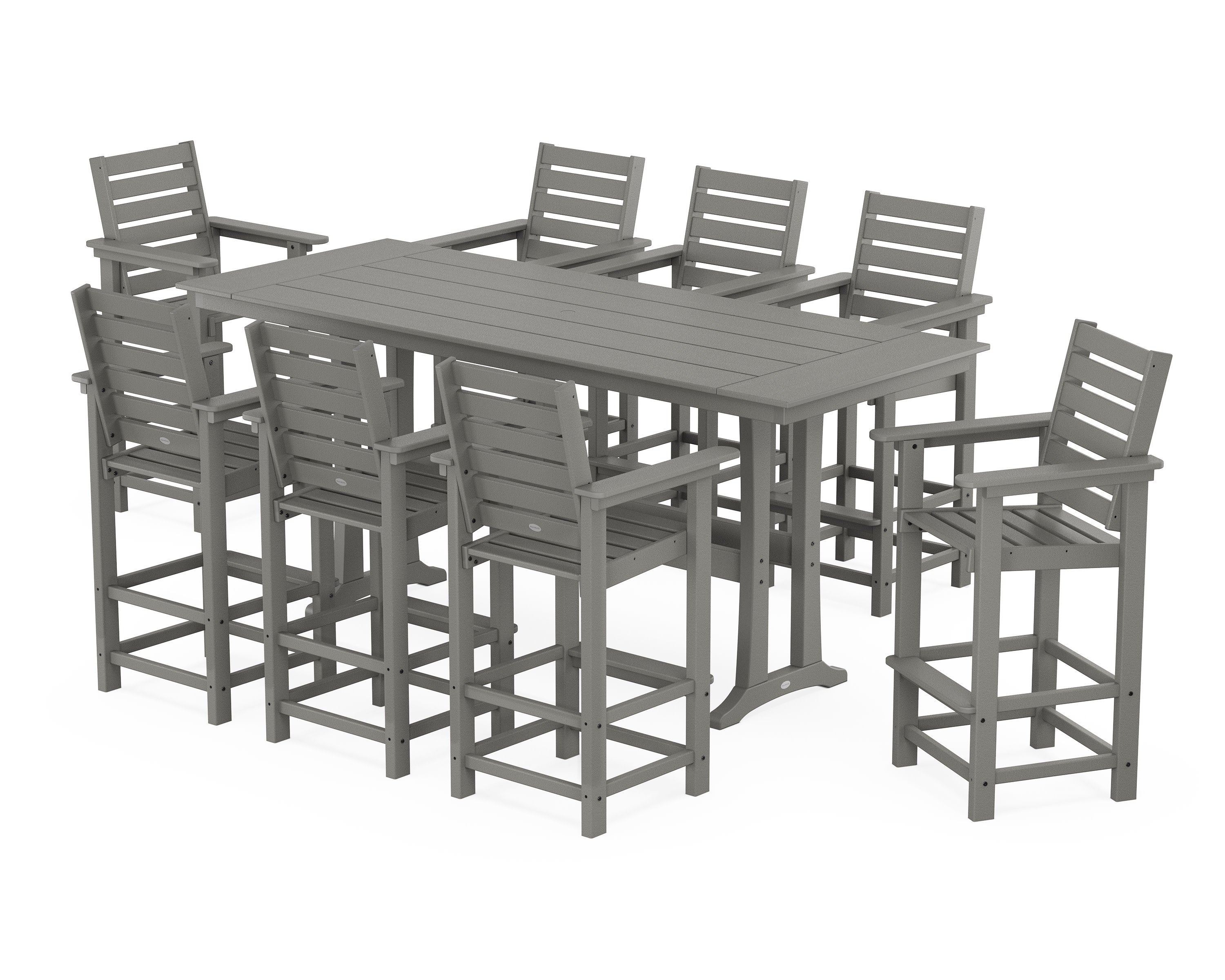 Captain 9-Piece Farmhouse Bar Set with Trestle Legs in Slate Grey