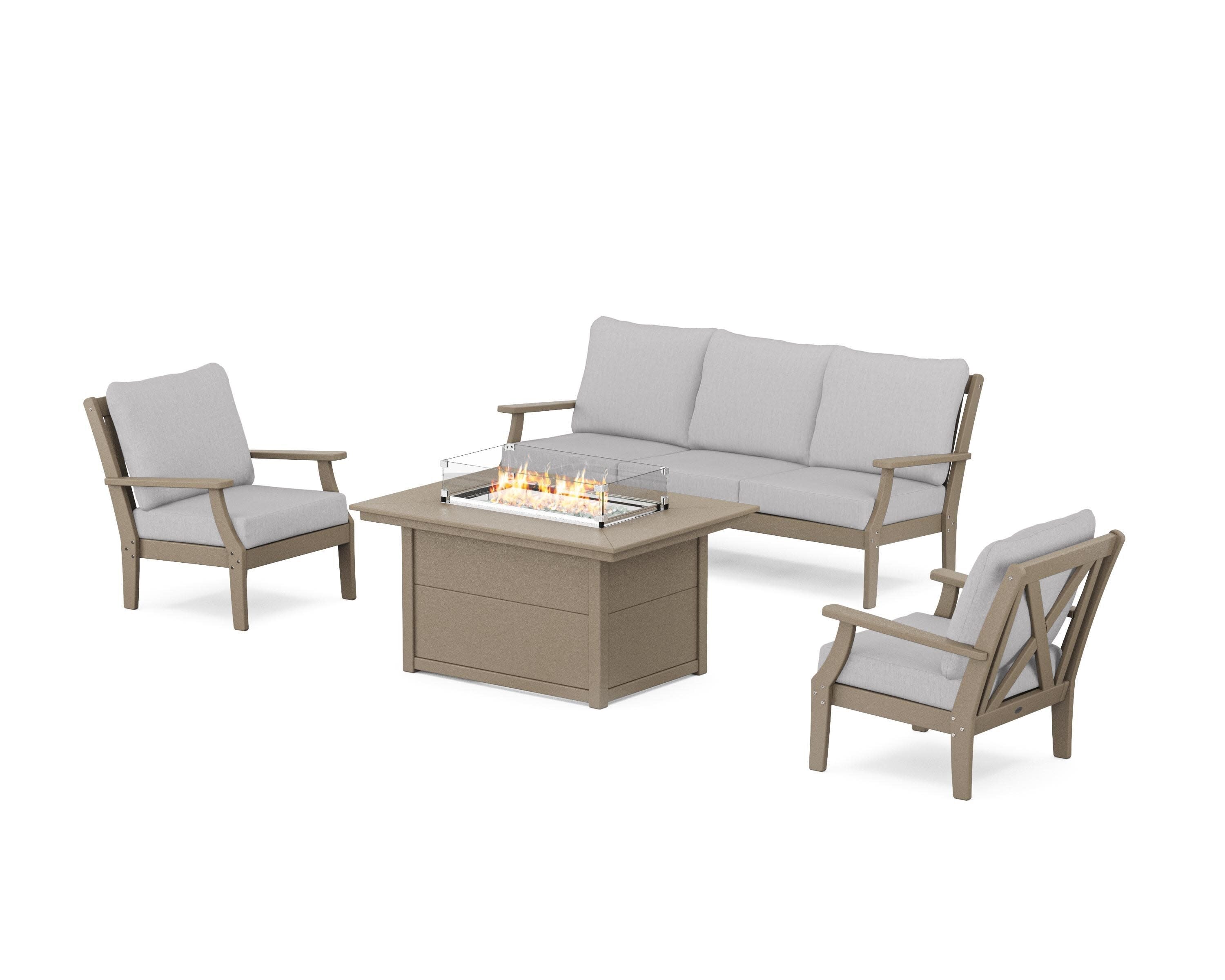 Braxton Deep Seating Fire Pit Table Set in Vintage Sahara / Granite