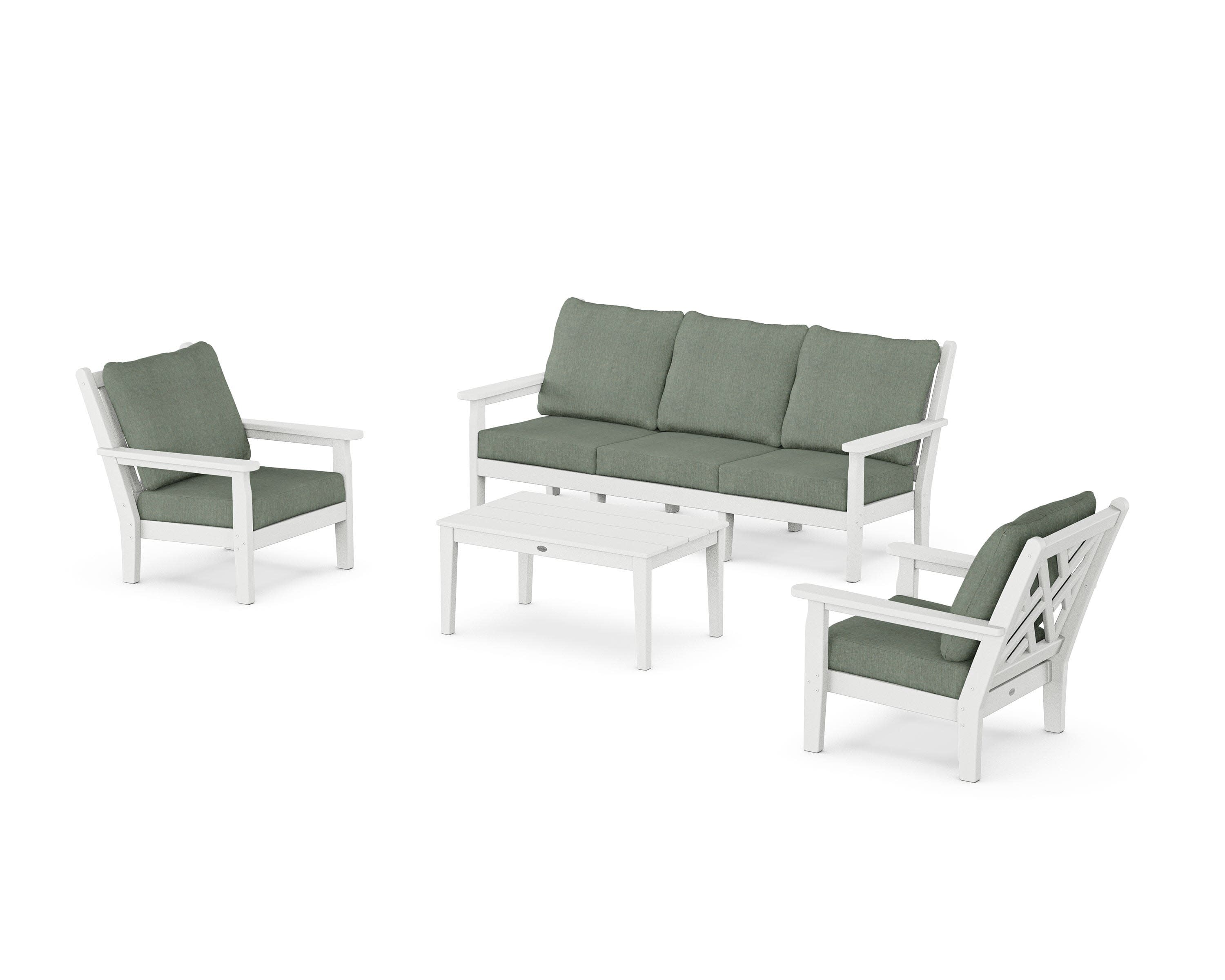 Chippendale 4-Piece Deep Seating Set with Sofa in White / Cast Sage