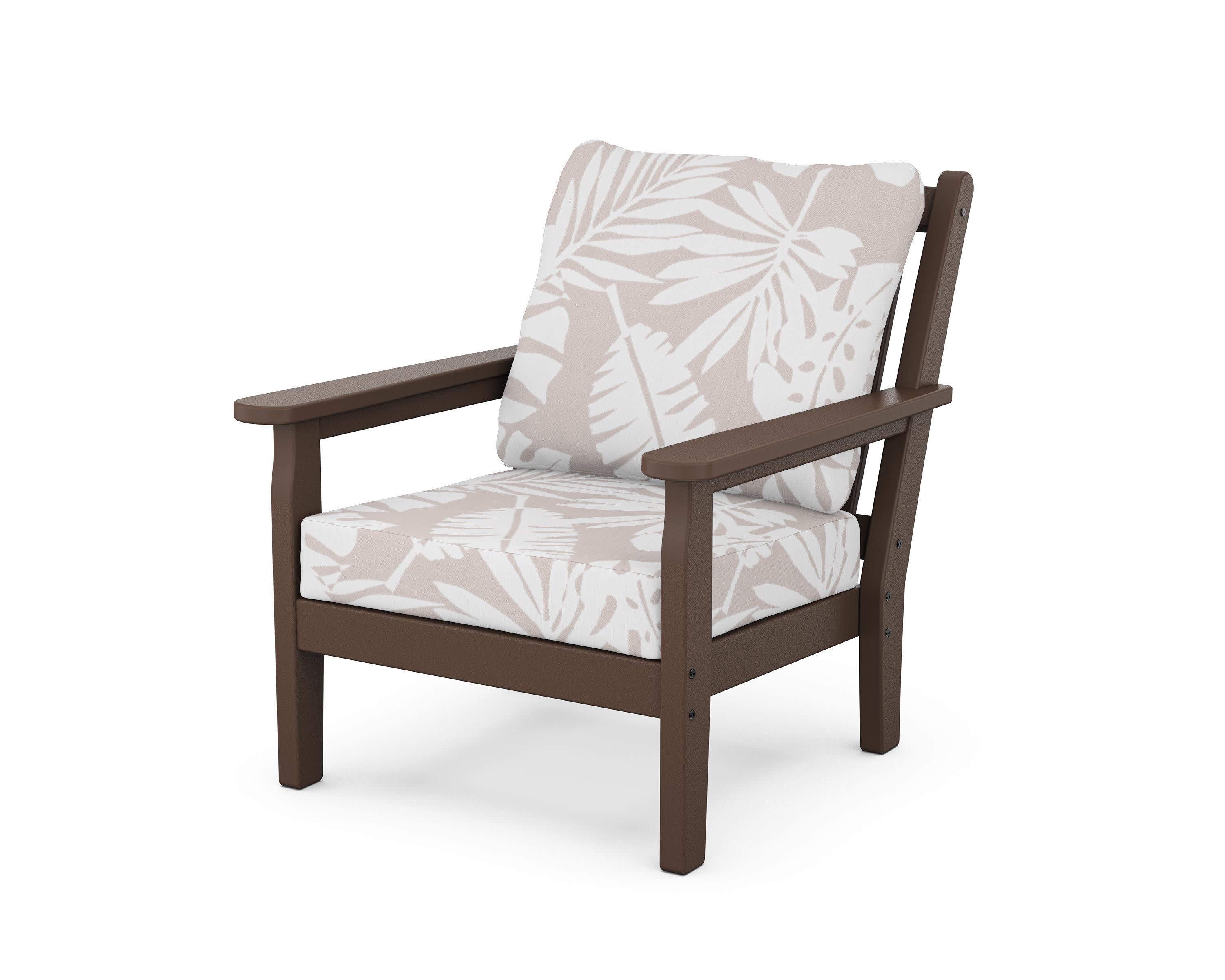 Chippendale Deep Seating Chair in Mahogany / Leaf Dune Burlap