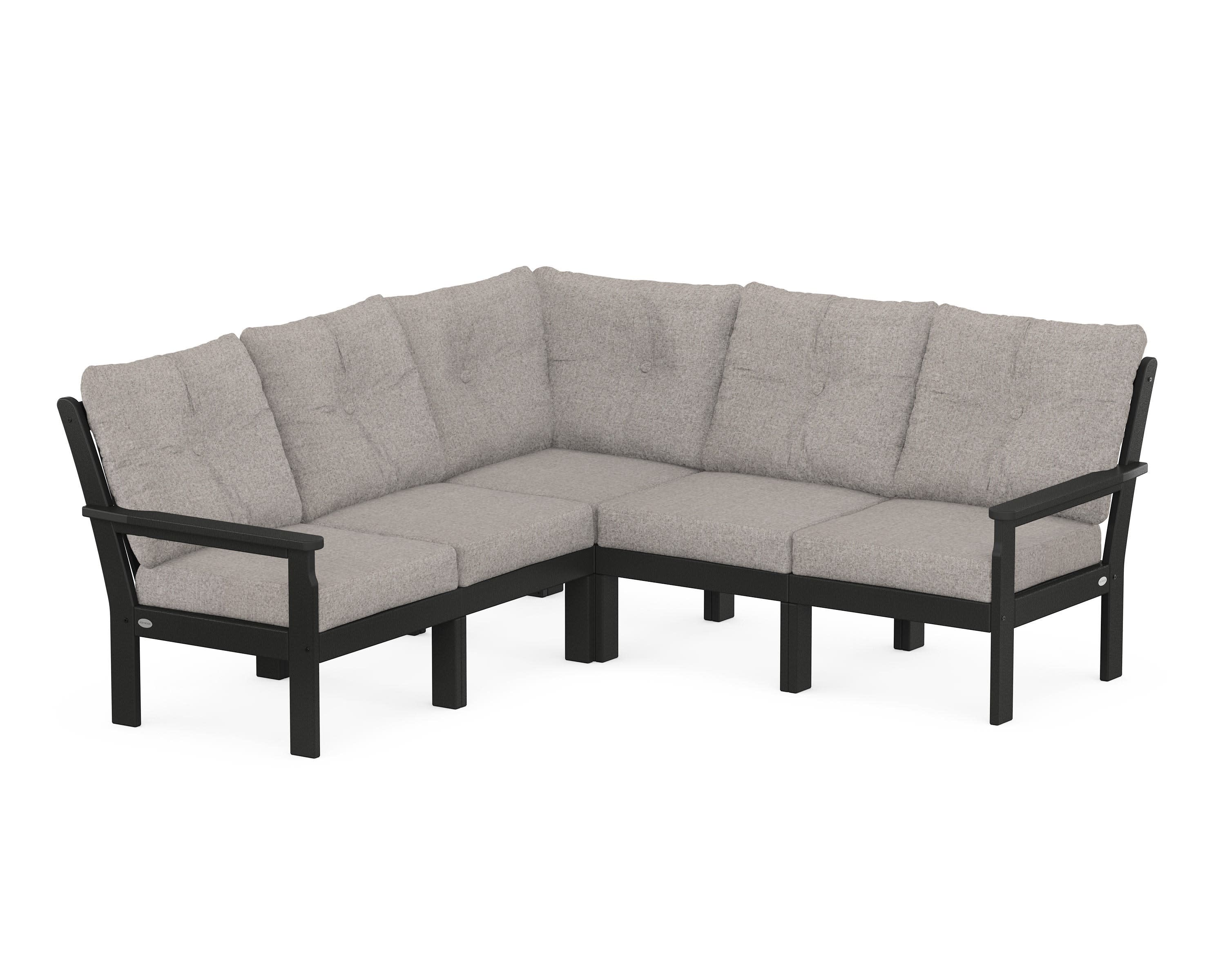 Vineyard 5-Piece Sectional in Black / Weathered Tweed