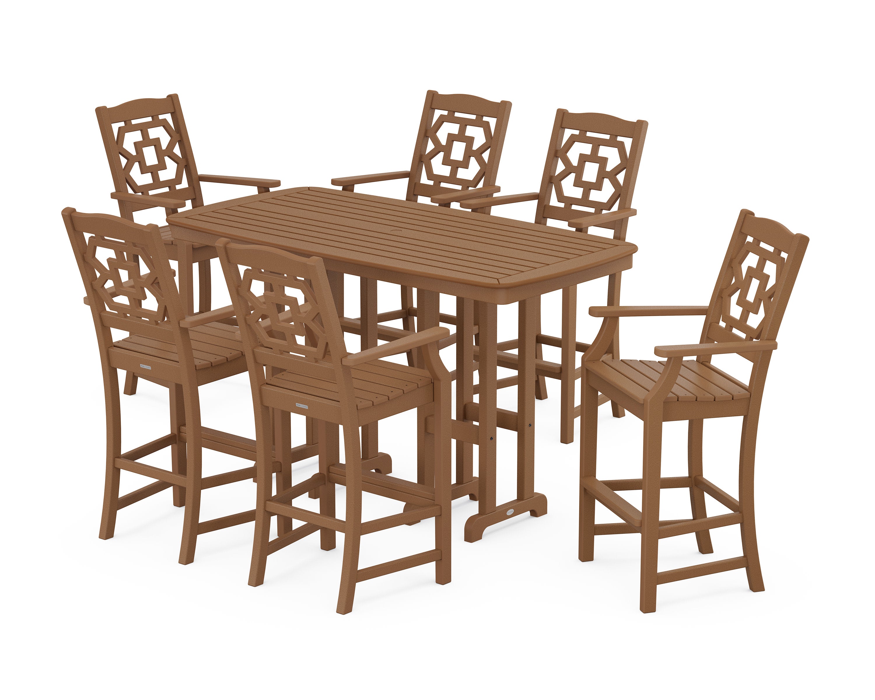 Chinoiserie Arm Chair 7-Piece Bar Set in Teak