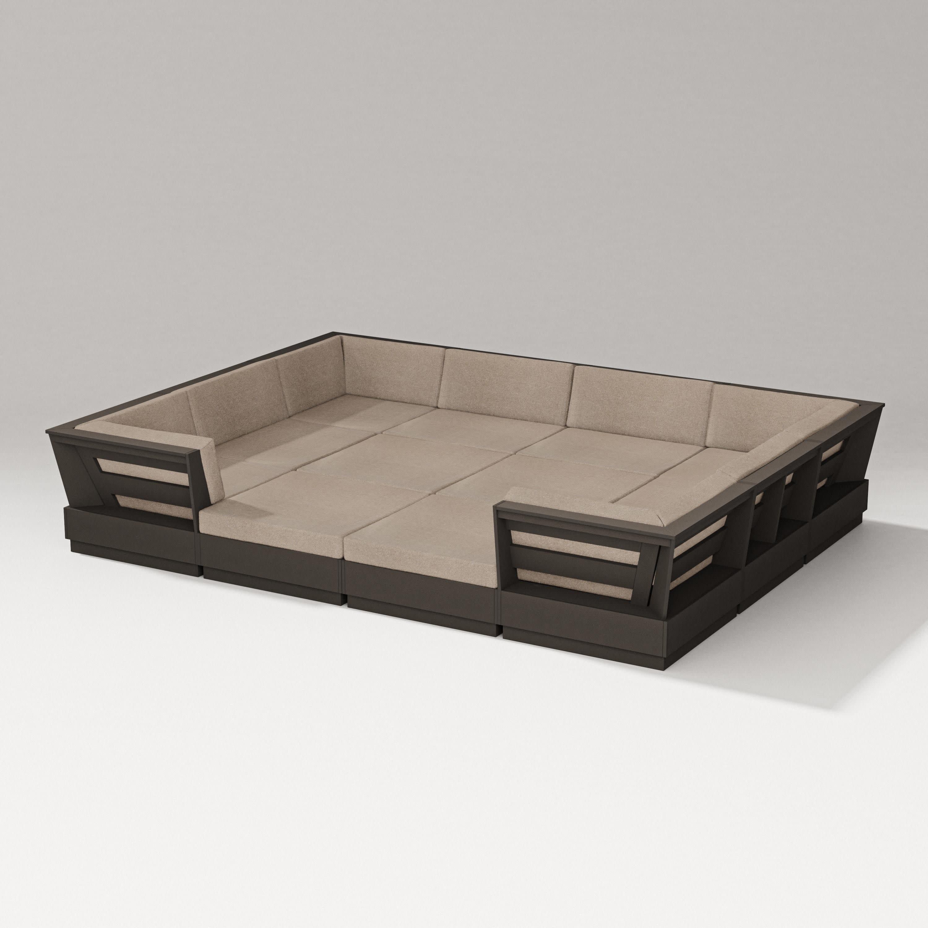 Elevate 12-Piece Pit Sectional in Vintage Coffee / Spiced Burlap