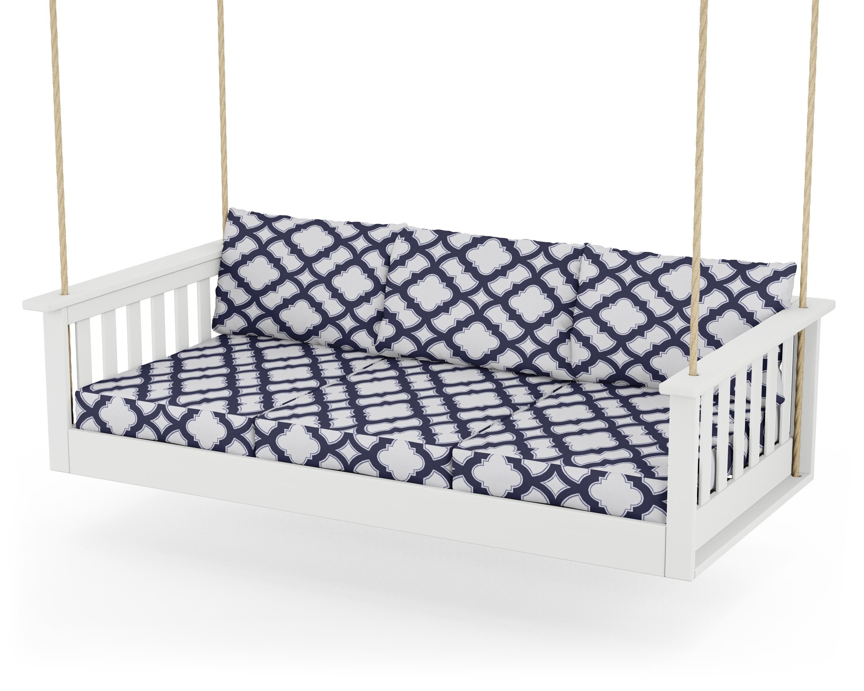 Vineyard Daybed Swing in White / Trellis Navy